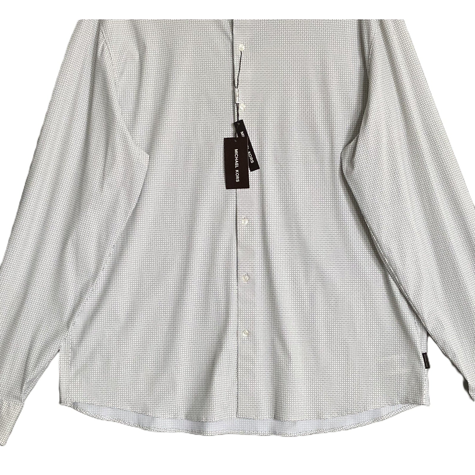Michael Kors Dress Shirt Men's XXL Slim Fit Long Sleeve Stretch White Geo