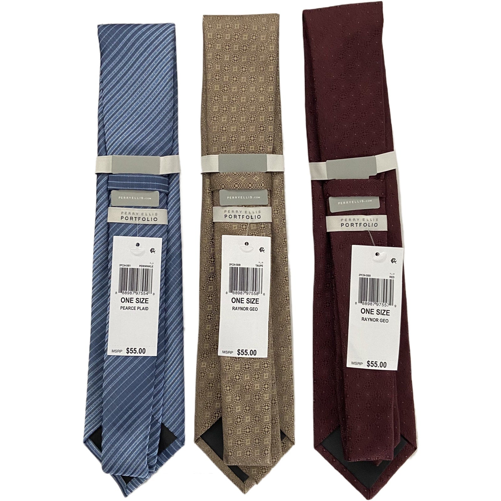 Perry Ellis Portfolio Neckties Lot of 3 Classic Width/Length Blue, Gold, Red