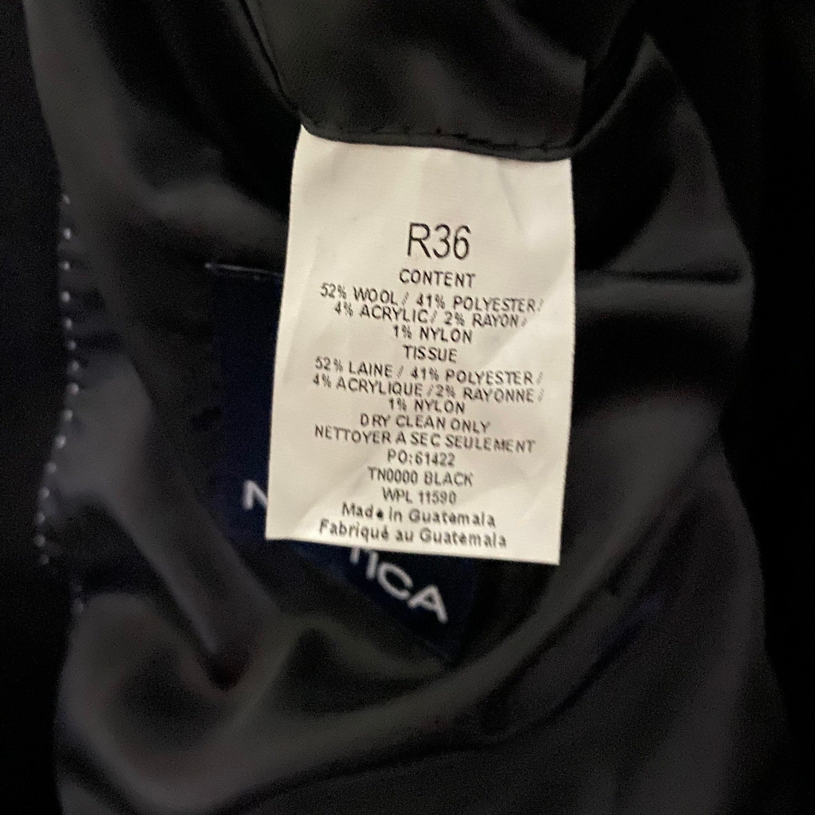 Nautica Overcoat Double-Breasted Men's 36 Regular Wool Blend Lined Black