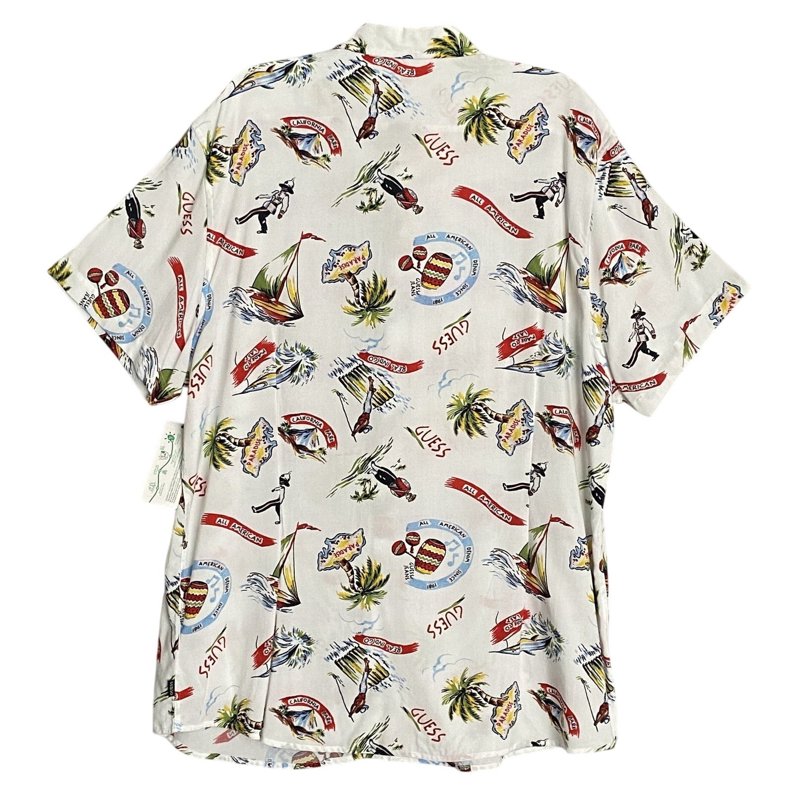 Guess Shirt Men's XXL Short Sleeve Button-Up Shirt Slim Fit Novelty Print