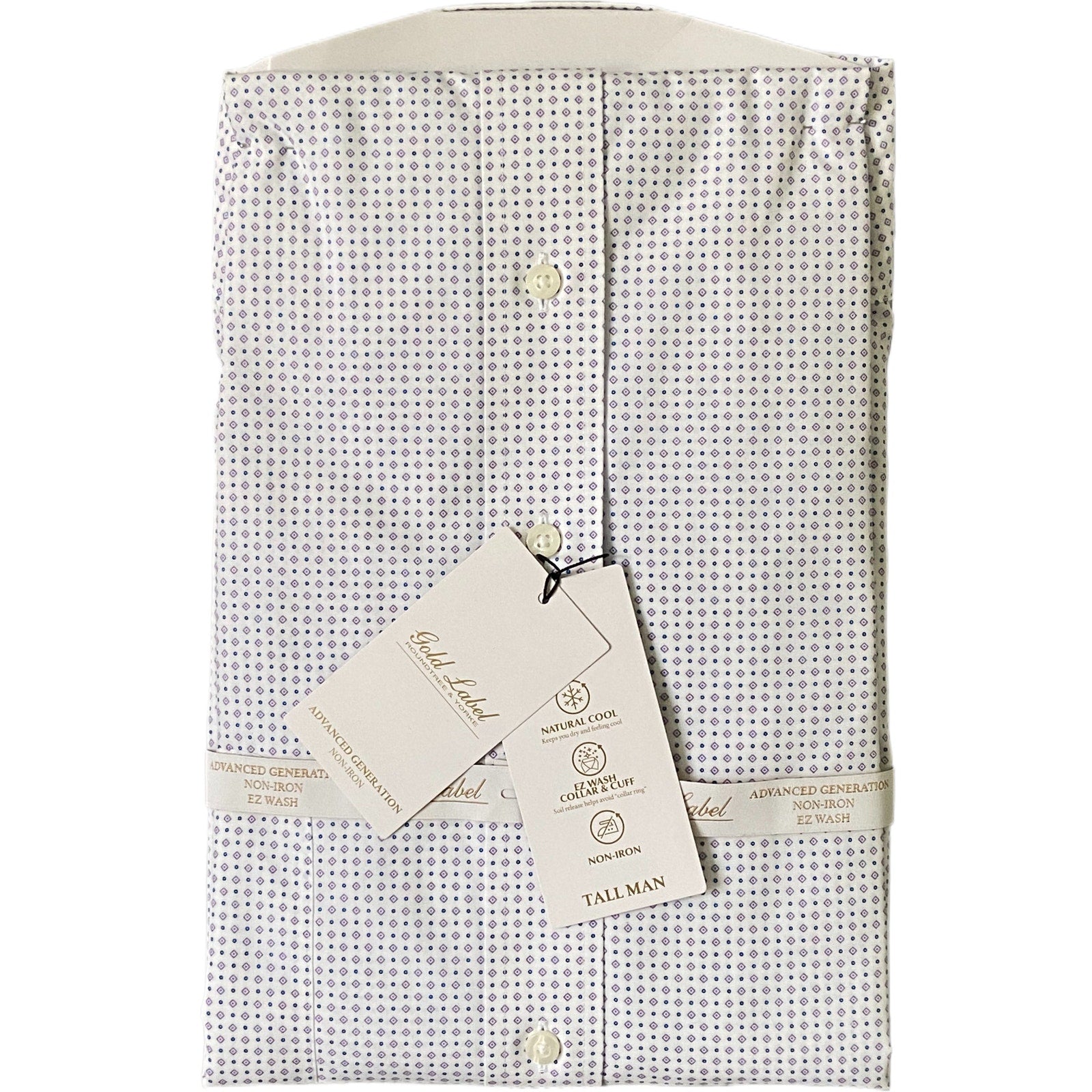 Roundtree & Yorke Shirt Big & Tall Men's 17 36/37 White Geo Dress Shirt