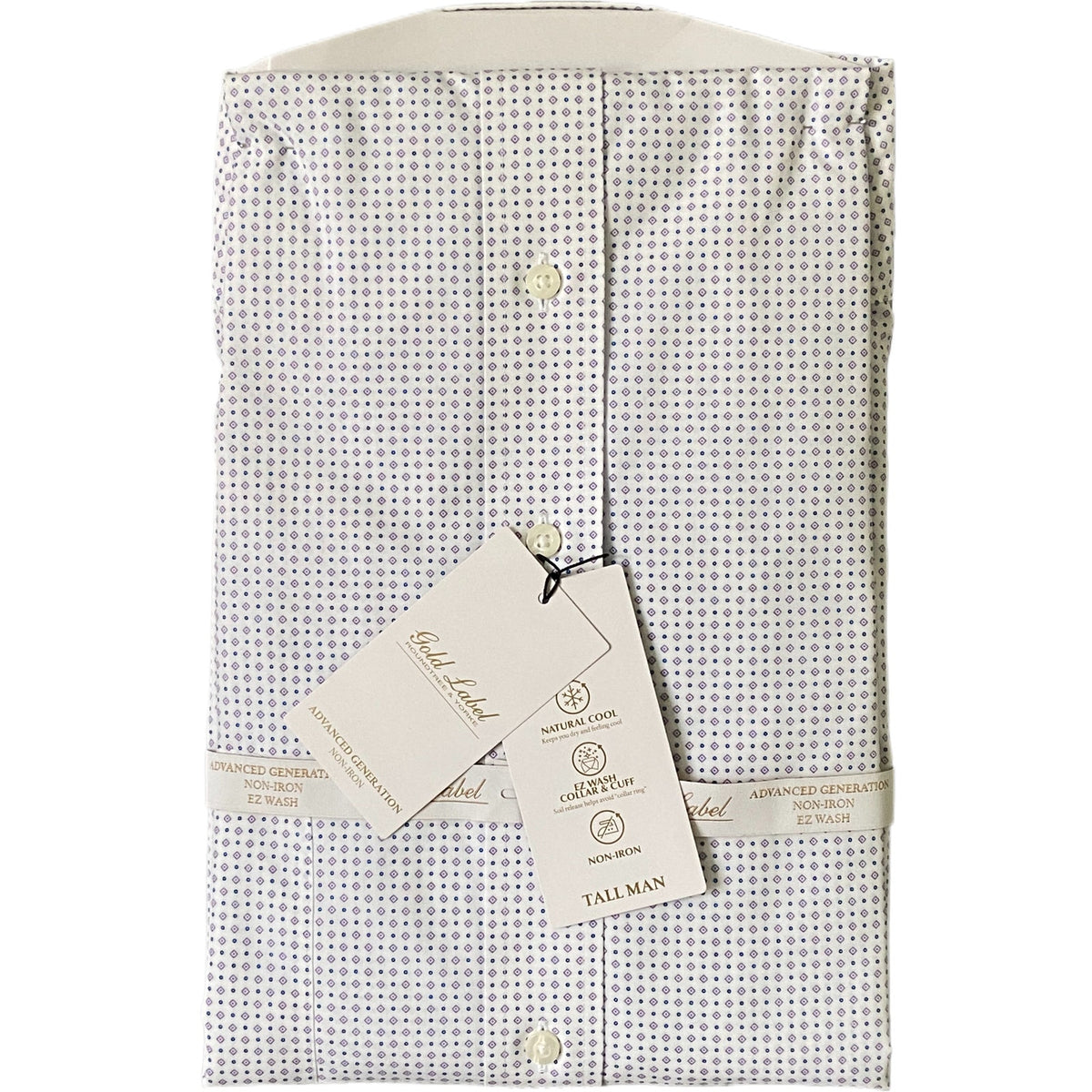 Roundtree & Yorke Shirt Big & Tall Men's 19 36/37 White Geo Dress Shirt