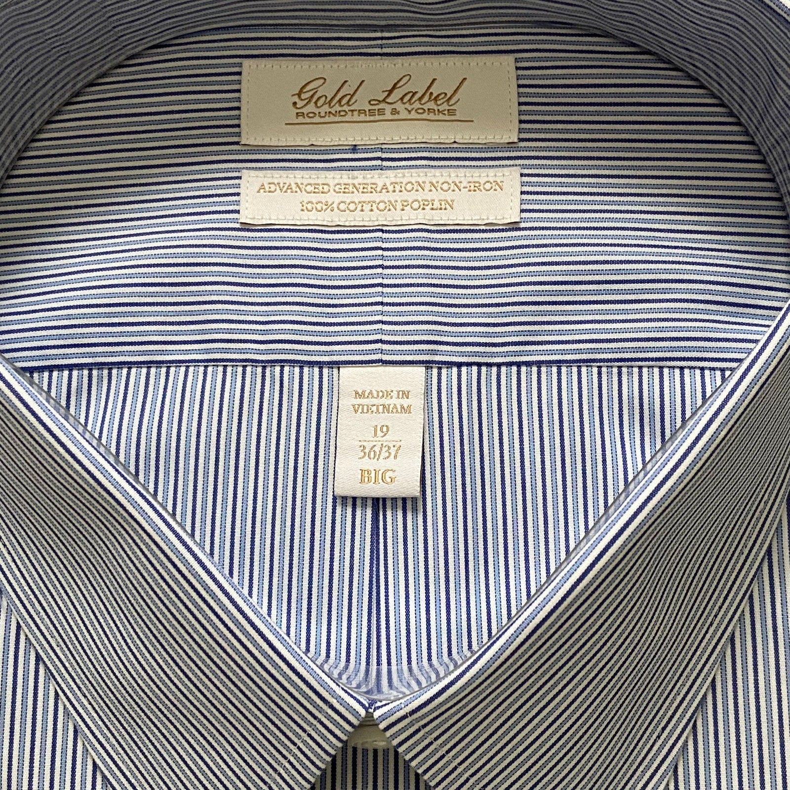 Roundtree & Yorke Shirt Big & Tall Men's 19 36/37 Blue Pinstripe Dress Shirt