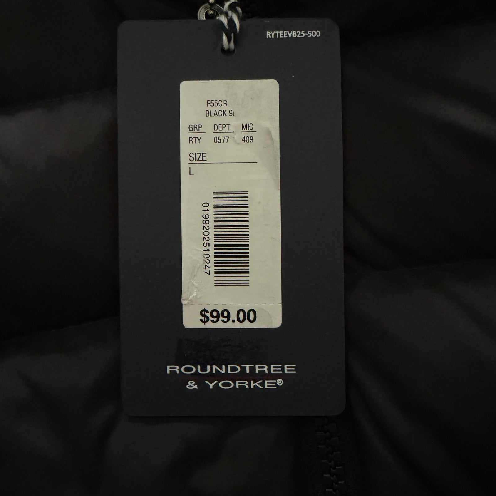 Roundtree & Yorke Down Vest Men's Large Full Zip Packable Pockets Black