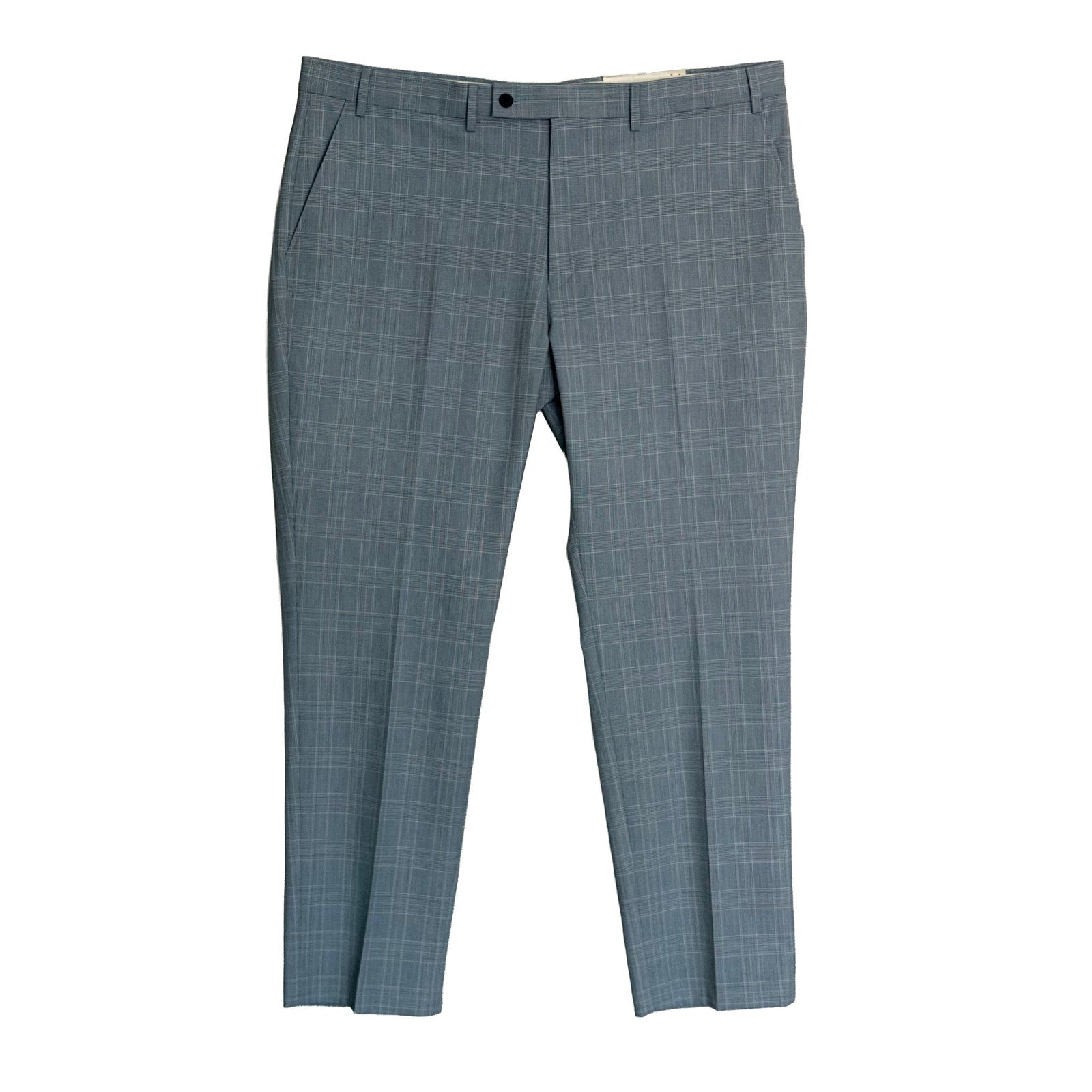 Calvin Klein Dress Pant Men's 40"x30" Slim Fit Flat Front Stretch Blue Plaid