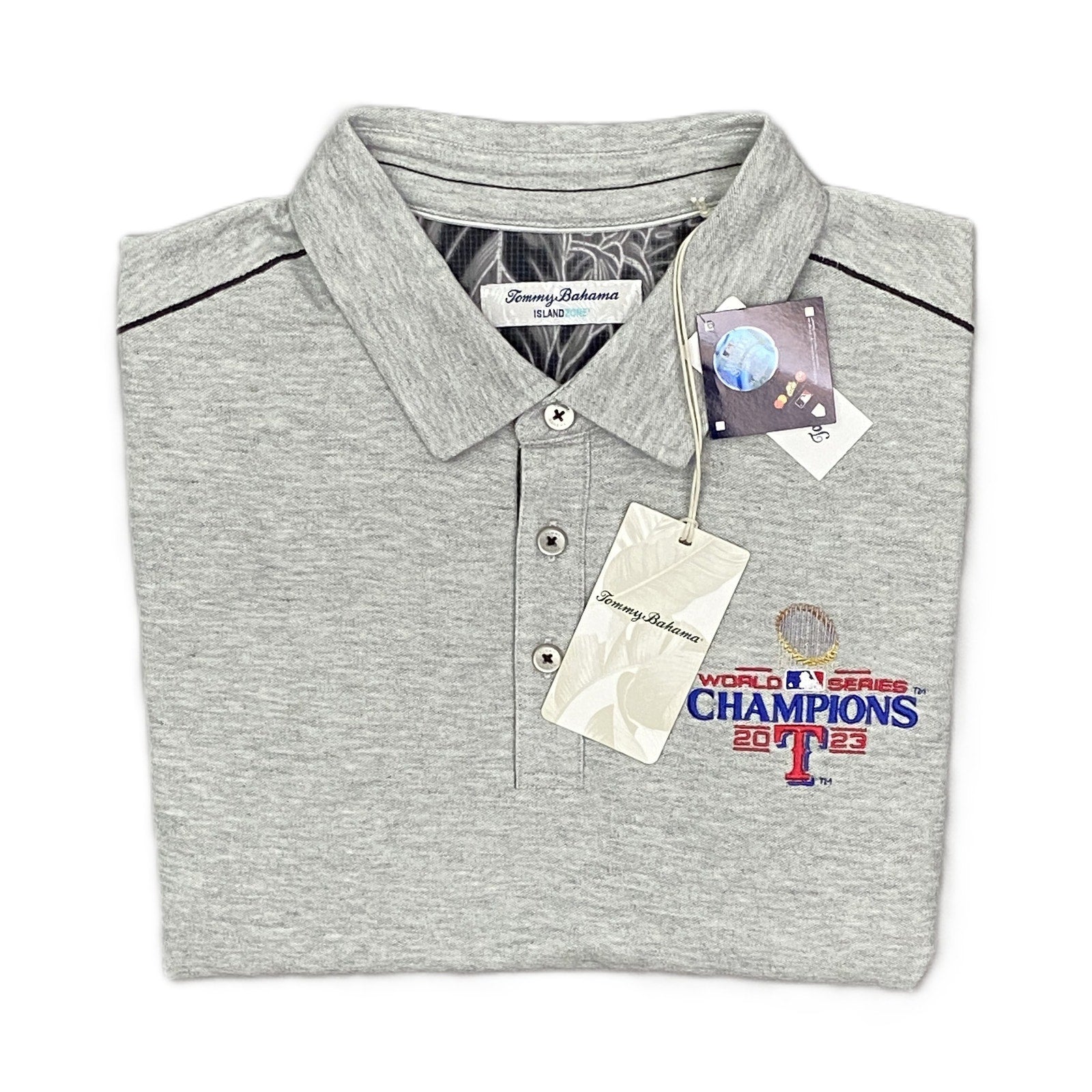 Tommy Bahama Men's XL Texas Rangers 2023 World Series Polo Pima Cotton Grey