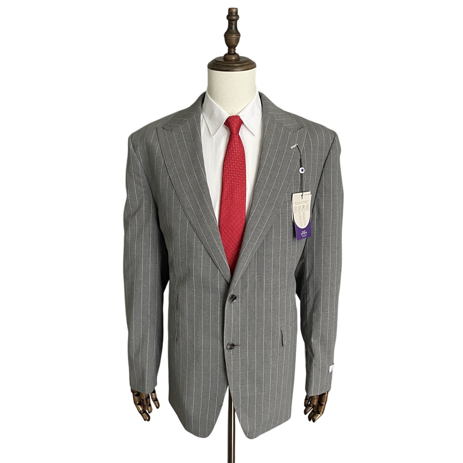 Tayion Men's 44L Suit Jacket Acontour Lined Stretch Fabric Grey Stripe