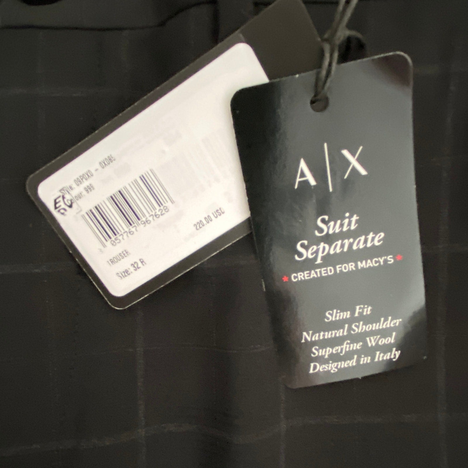 Armani Exchange Pants Men's 32x31 Slim Fit Suit Pant Wool Black Window Pane