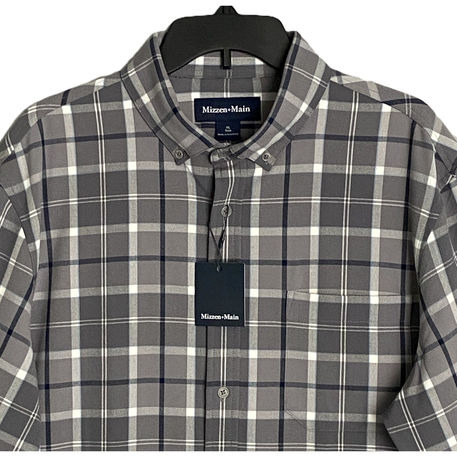 Mizzen+Main Men's XXL Trim Fit City Flannel Dress Shirt Pewter Timothy Plaid