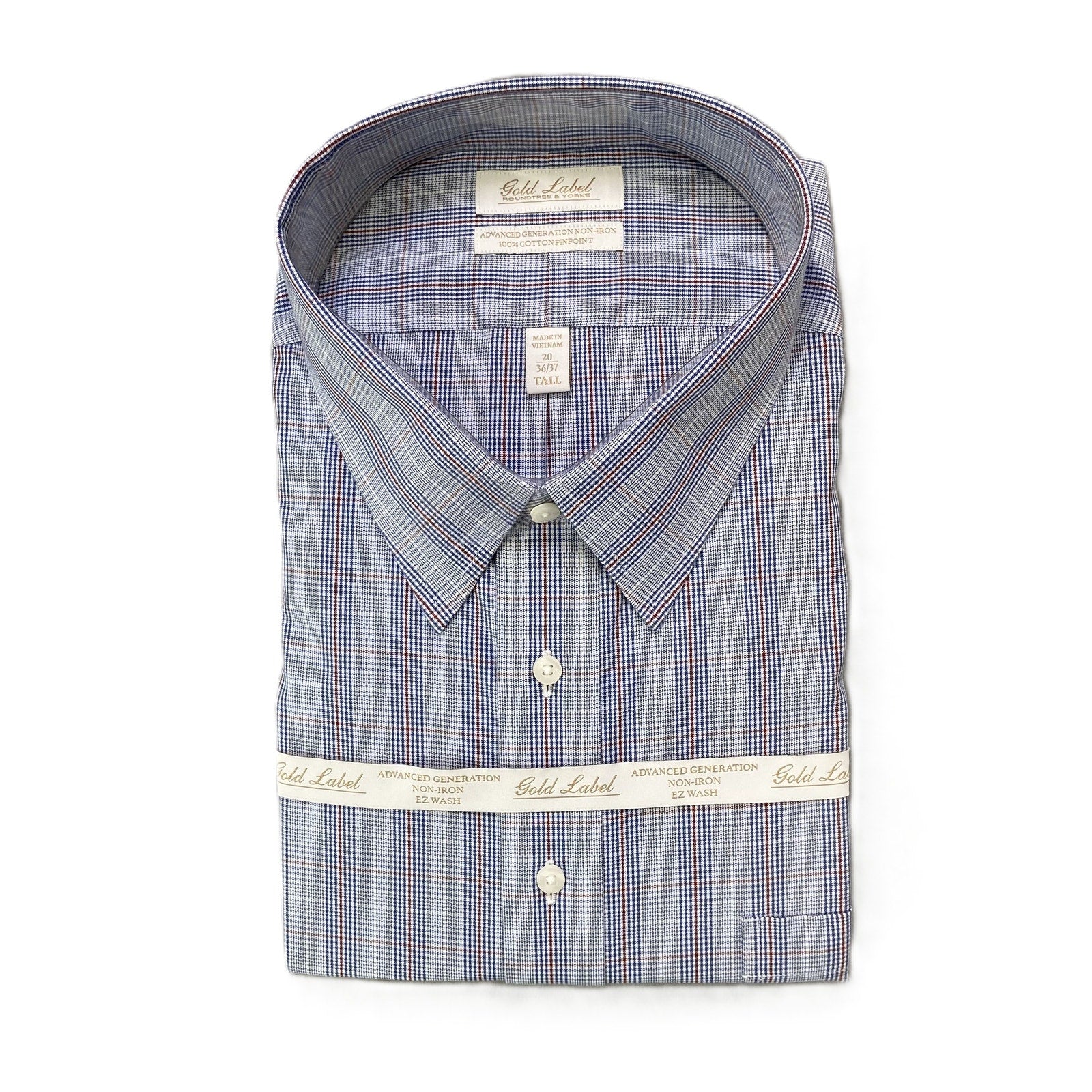 Roundtree & Yorke Shirt Big & Tall Men's 20 36/37 Dress Shirt Blue Plaid
