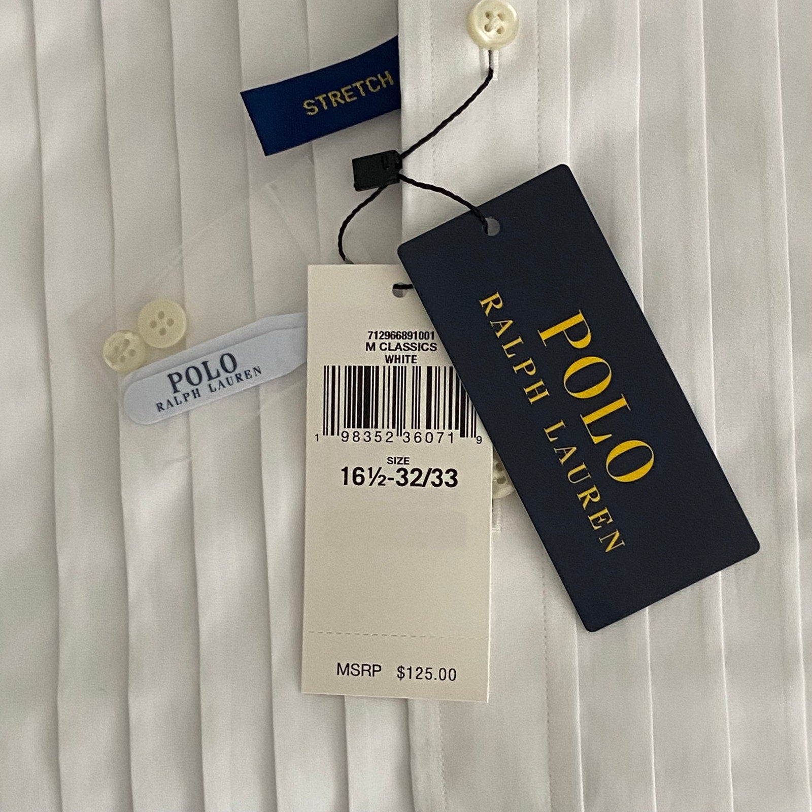 Polo Ralph Lauren Shirt Men's Large 16.5 32/33 Tuxedo Shirt Stretch White