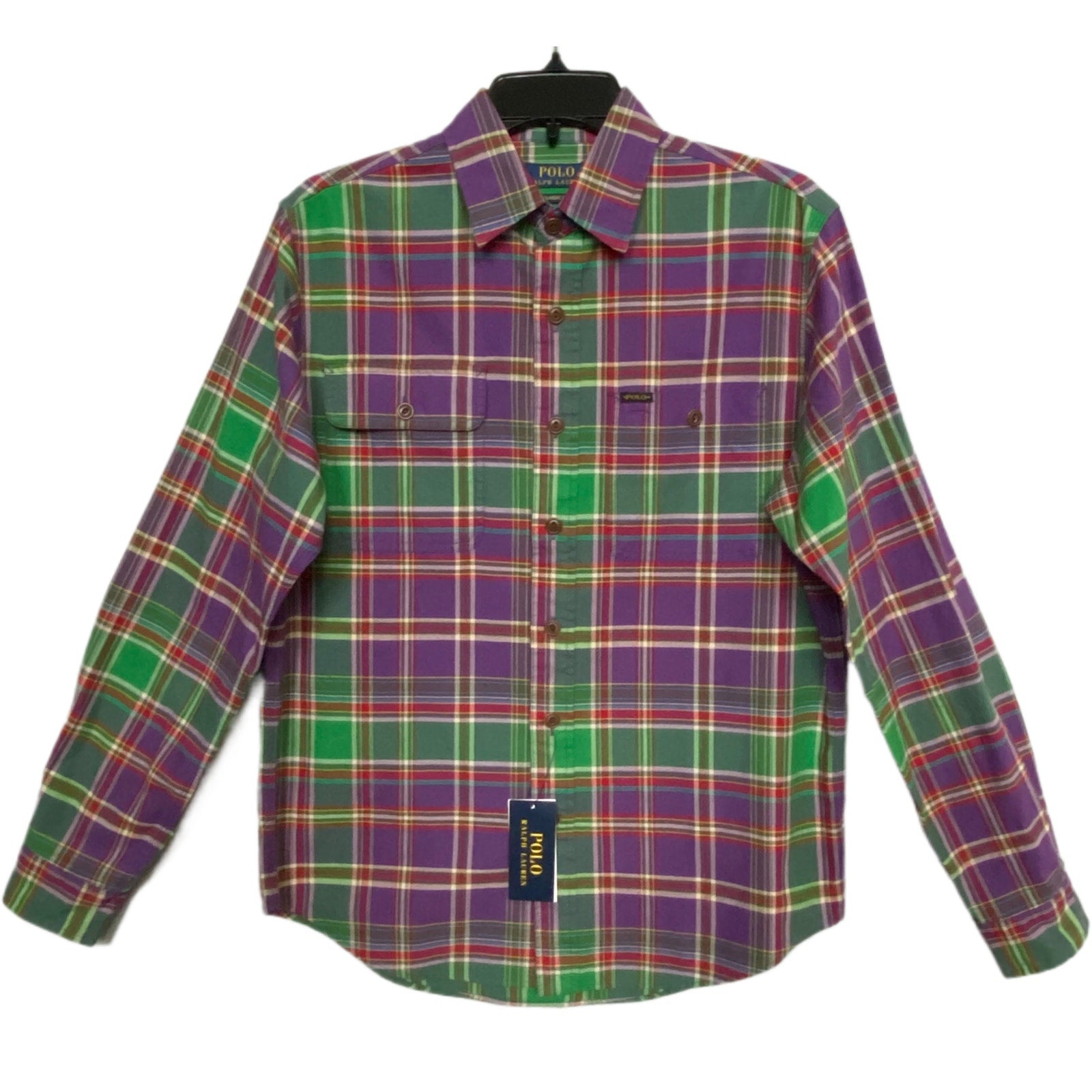 Polo Ralph Lauren Shirt Men's Small Classic Fit Long Sleeve Purple/Green Plaid