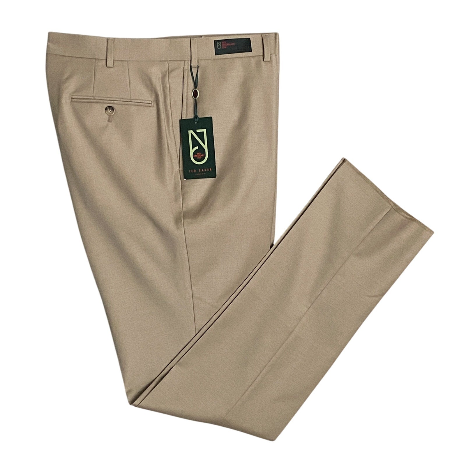 Ted Baker London Joey Pant Men's 38R Wool Dress Pant Solid Tan Raw Hem