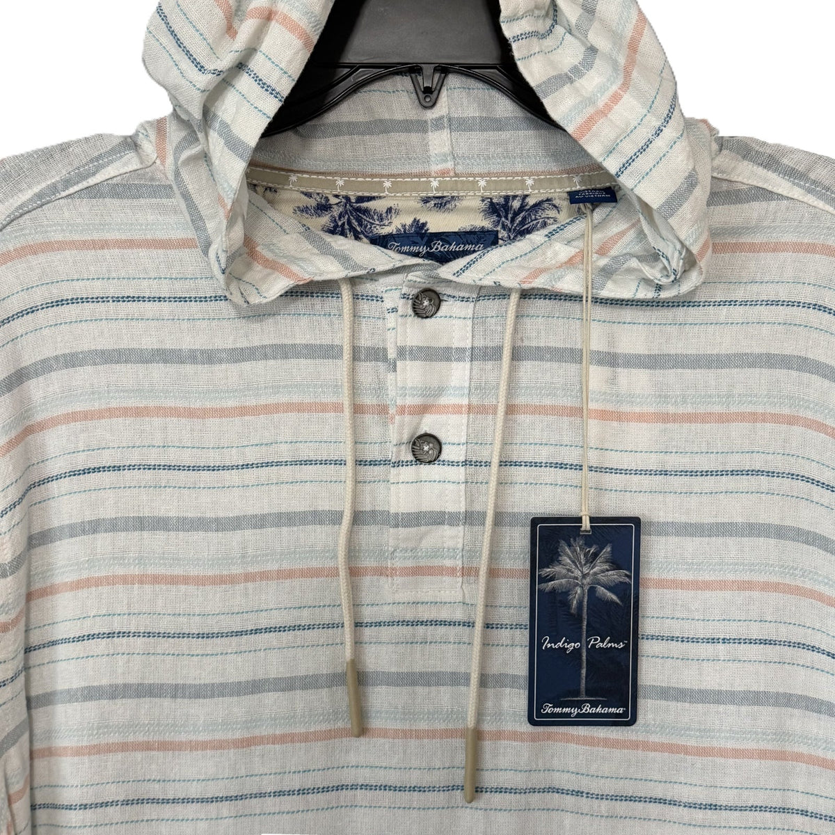Tommy Bahama Shirt Men's Large Castelo Baja Linen Multicolor Stripe Hooded