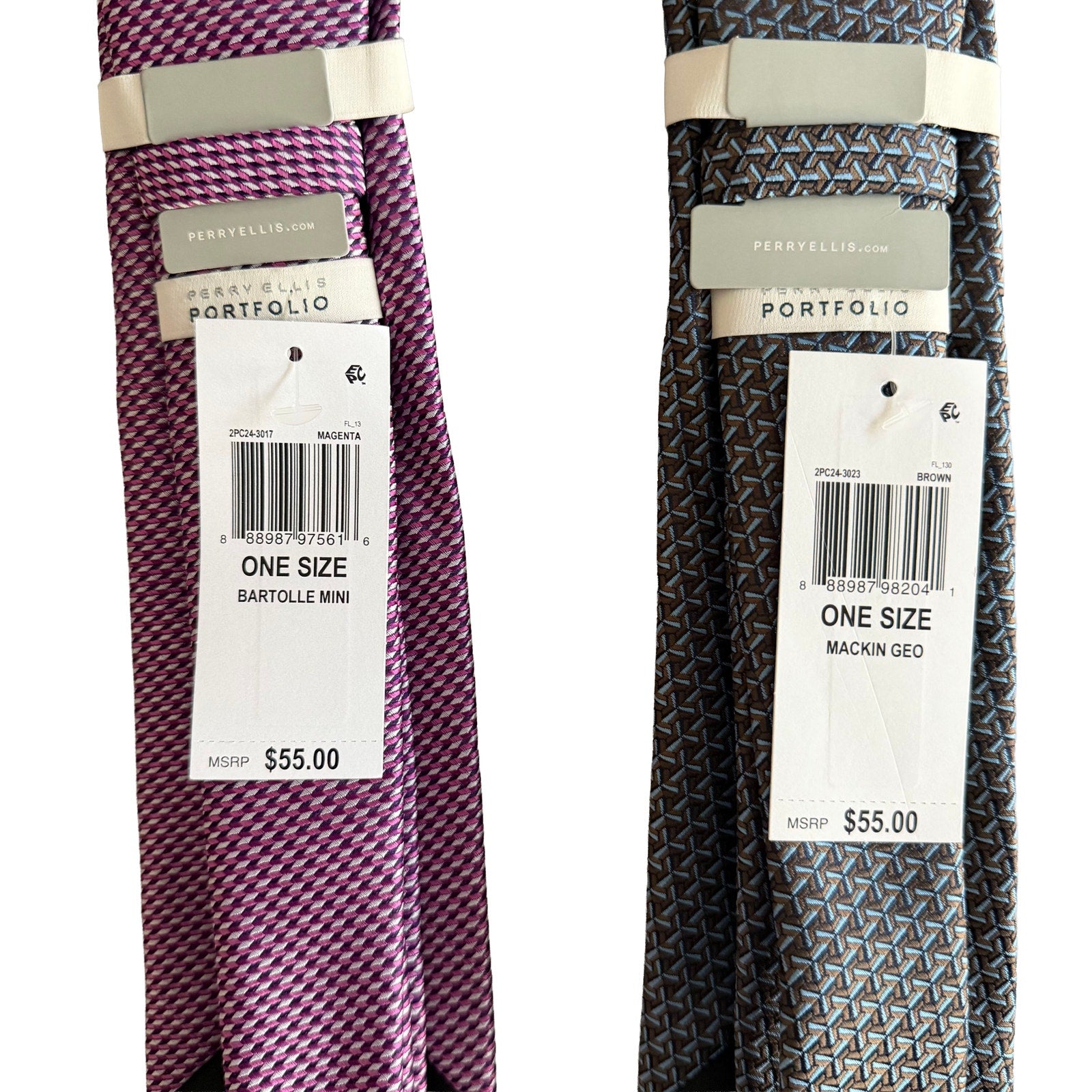 Perry Ellis Portfolio Men's Ties Lot of 2 Red Bartolle Mini & Brown Mackin Geo