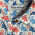 Tommy Bahama Shirt "The Veracruz Cay Flamingo Mingle" Men's Large White