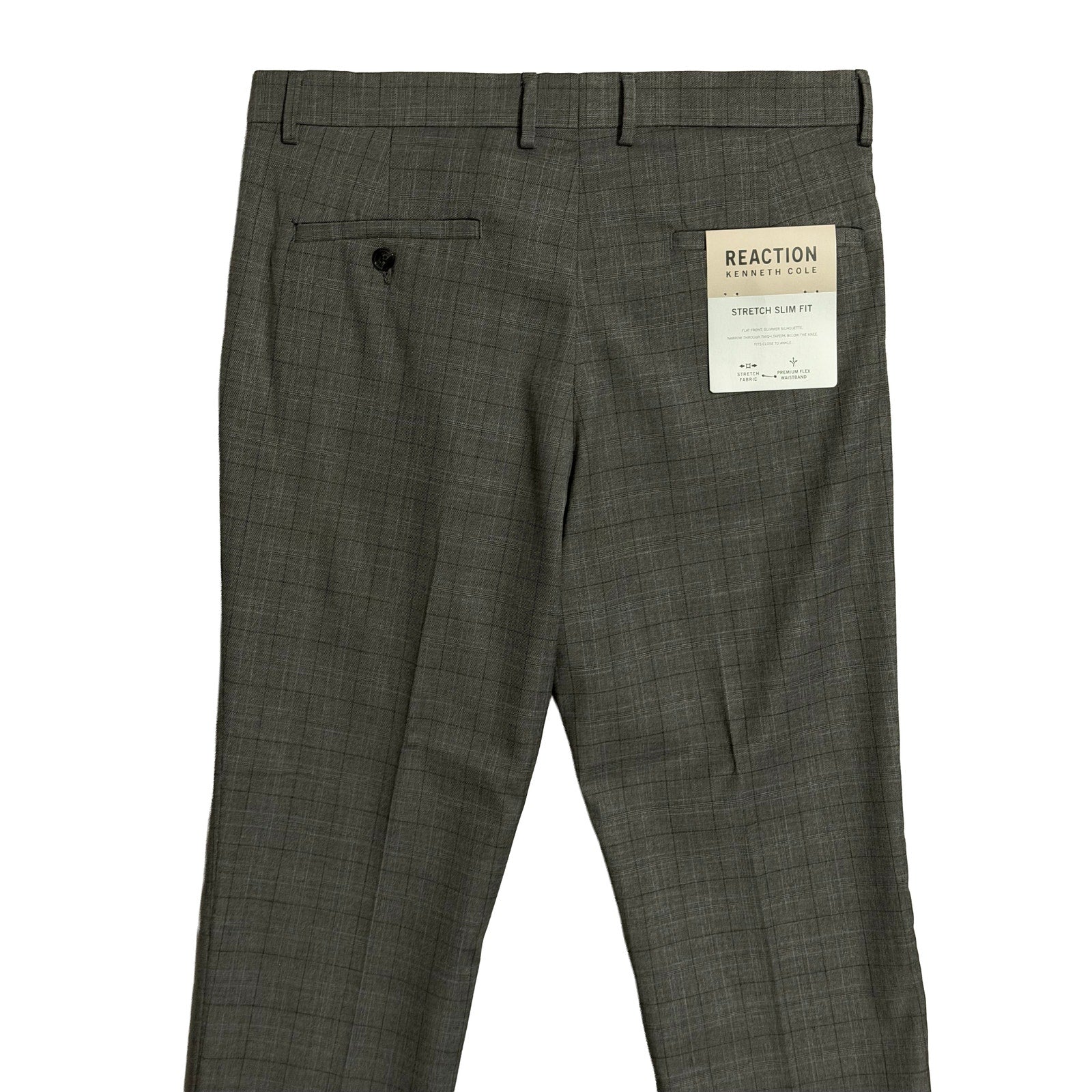 Kenneth Cole Dress Pants Men's 32"x29" Stretch Slim Fit Heather Gray Plaid