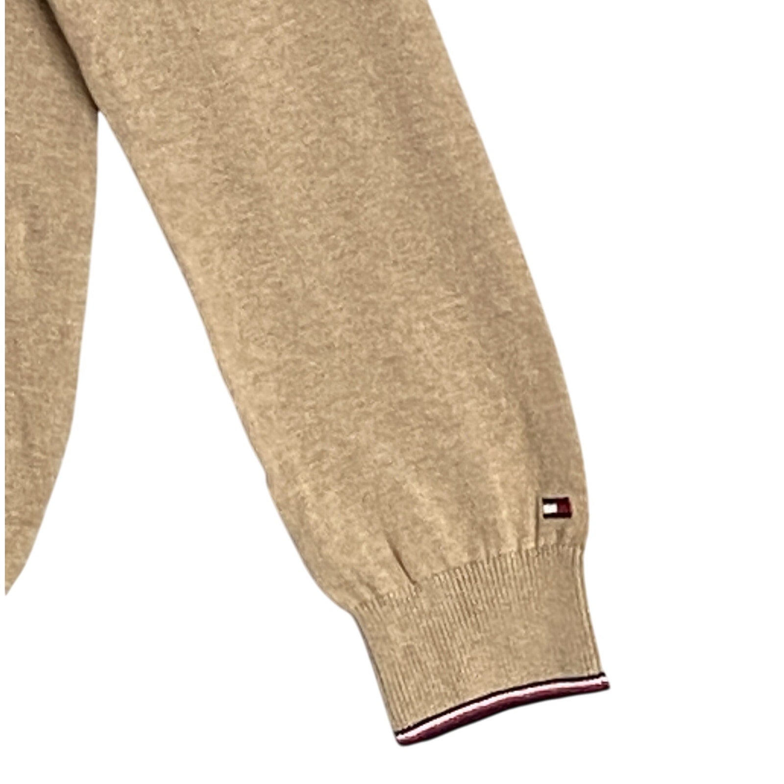 Tommy Hilfiger Sweater Men's XS Signature Crew Neck Embroidered Logo Beige