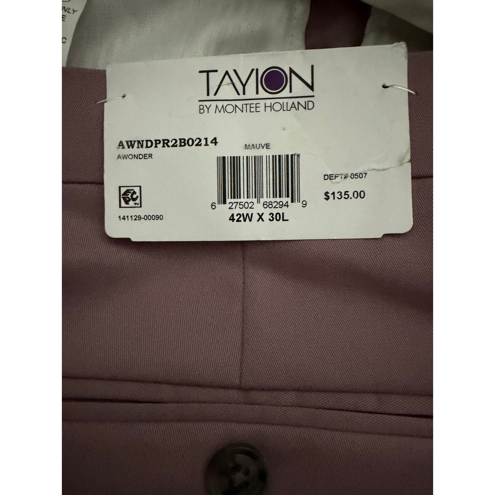 Tayion Dress Pants Men's 42"x30" Awonder Flat Front Stretch Mauve