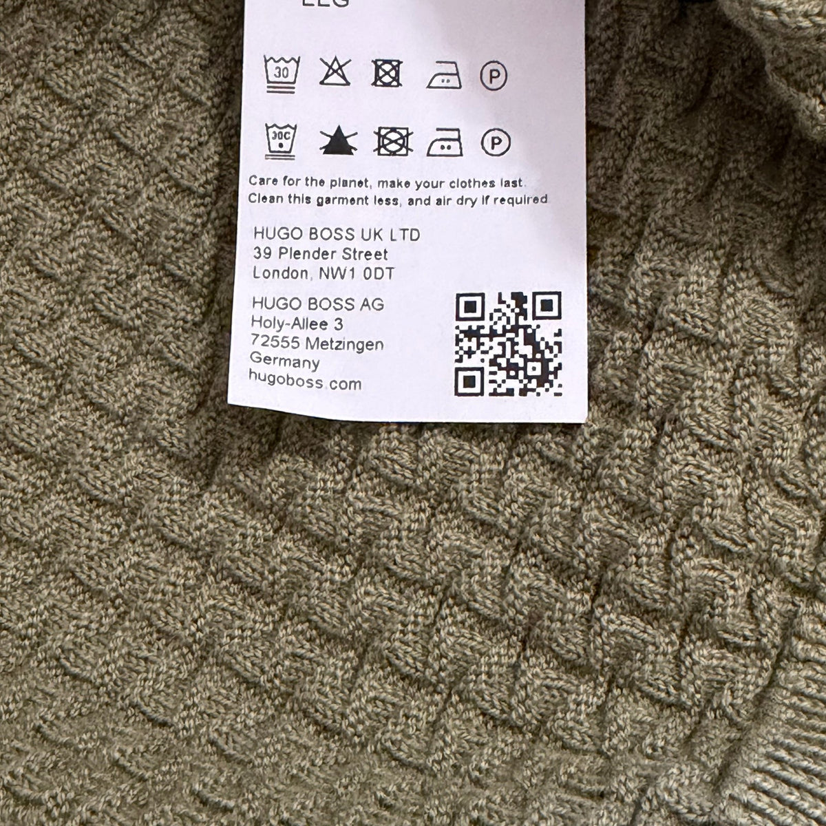 Boss H-Imberto Sweater Men's Long Sleeve Crew Neck Basket-Weave Medium Green