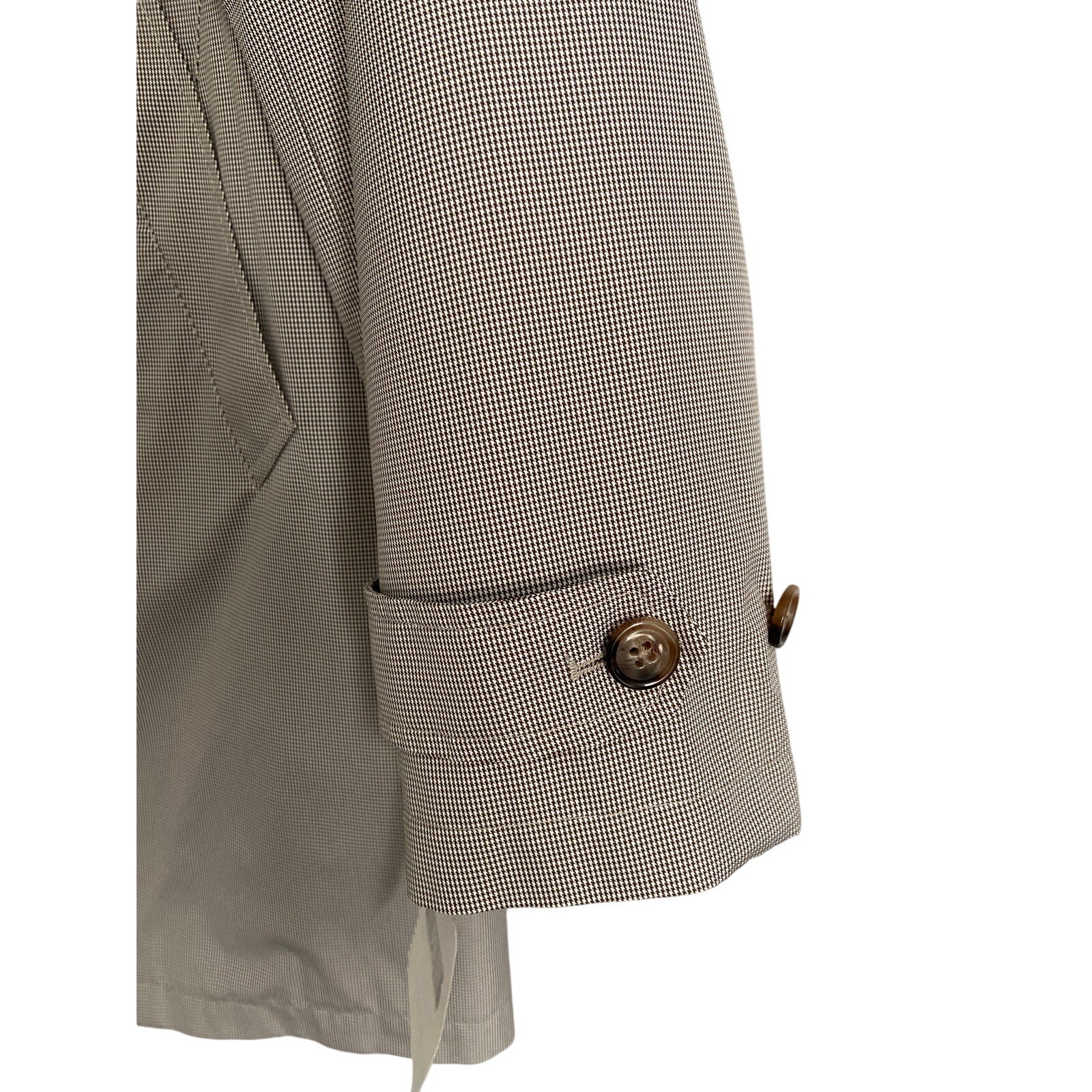 Lauren Ralph Lauren Coat Men's 40 Short All Weather Cream Brown Houndstooth