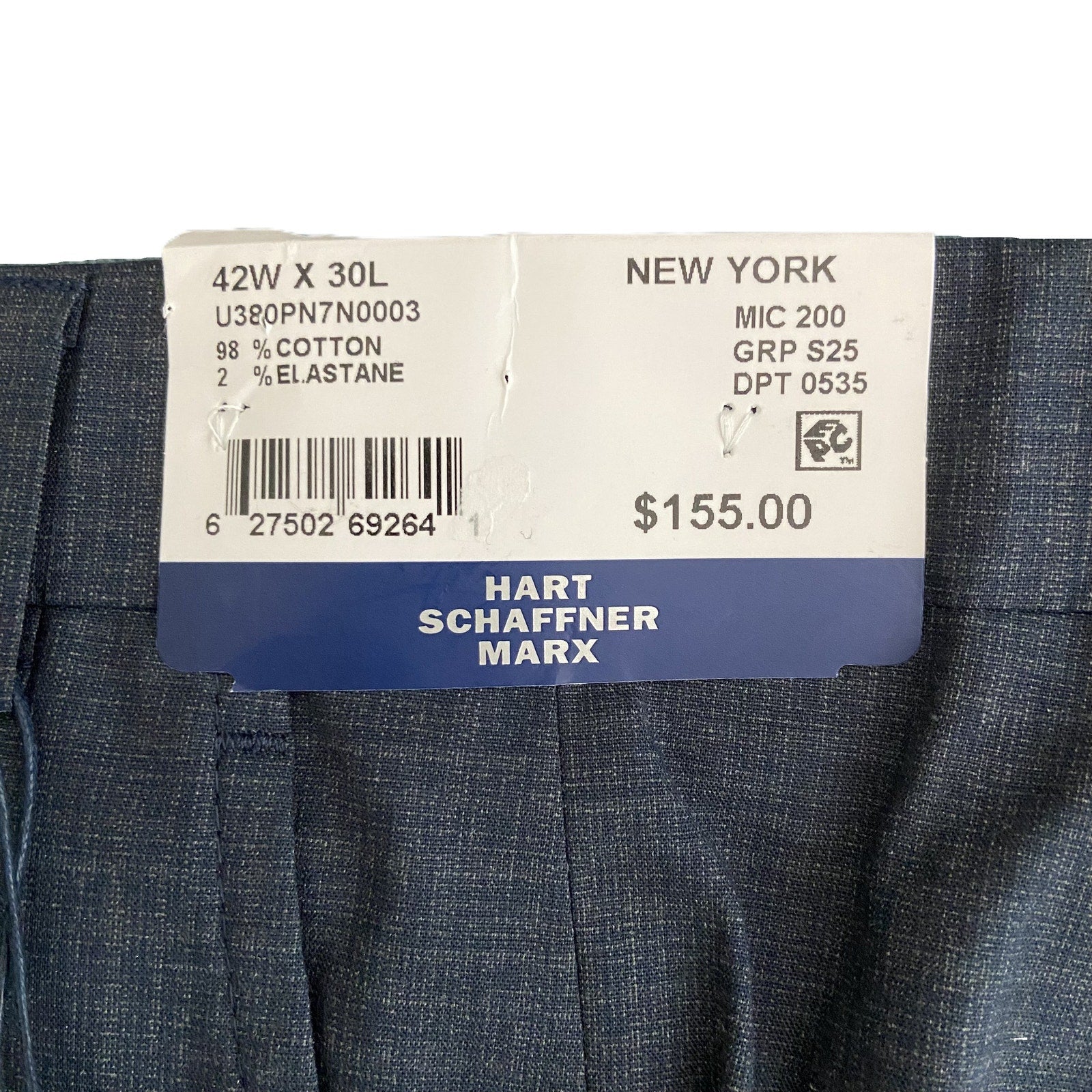 Hart Schaffner Marx Pant Men's 42x30 Dress Pant Platinum New York Fit Blue