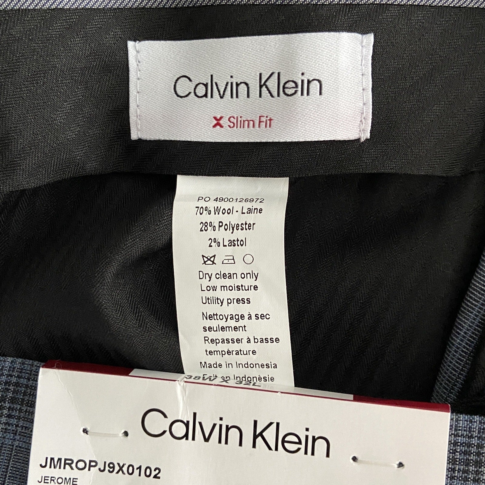 Calvin Klein Suit Pants Men's 38"x32" Slim Fit Wool Blend Grey & Blue Plaid