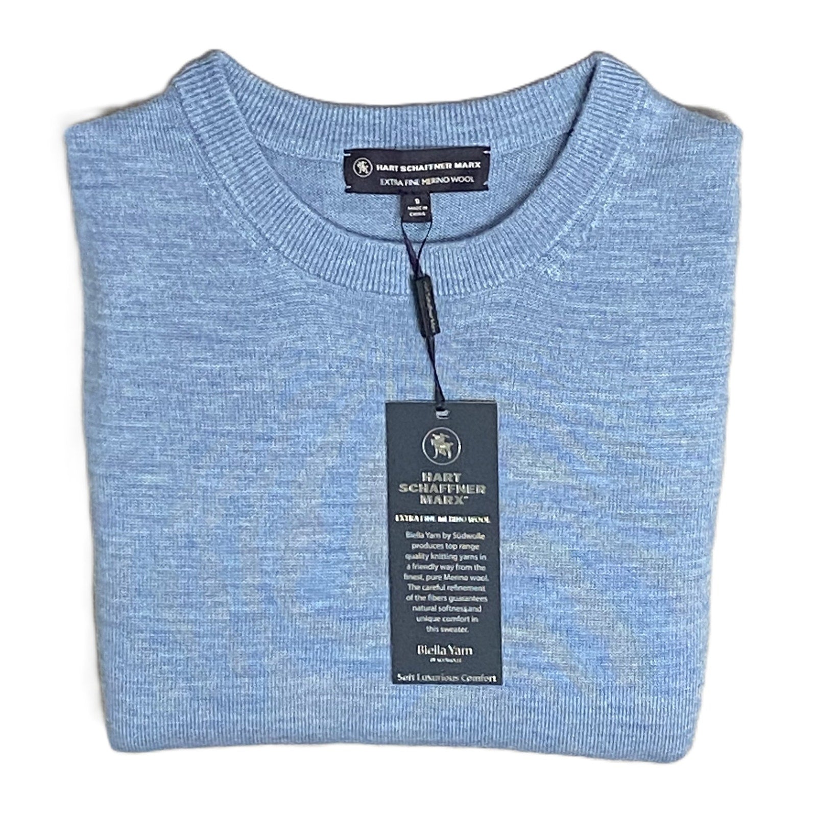 Hart Schaffner Marx Sweater Men's Small Crew Neck Merino Wool Blue Heather