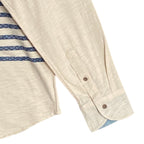 Daniel Cremieux Shirt Men's Large Long Sleeve Polo Shirt Cream Blue Stripe