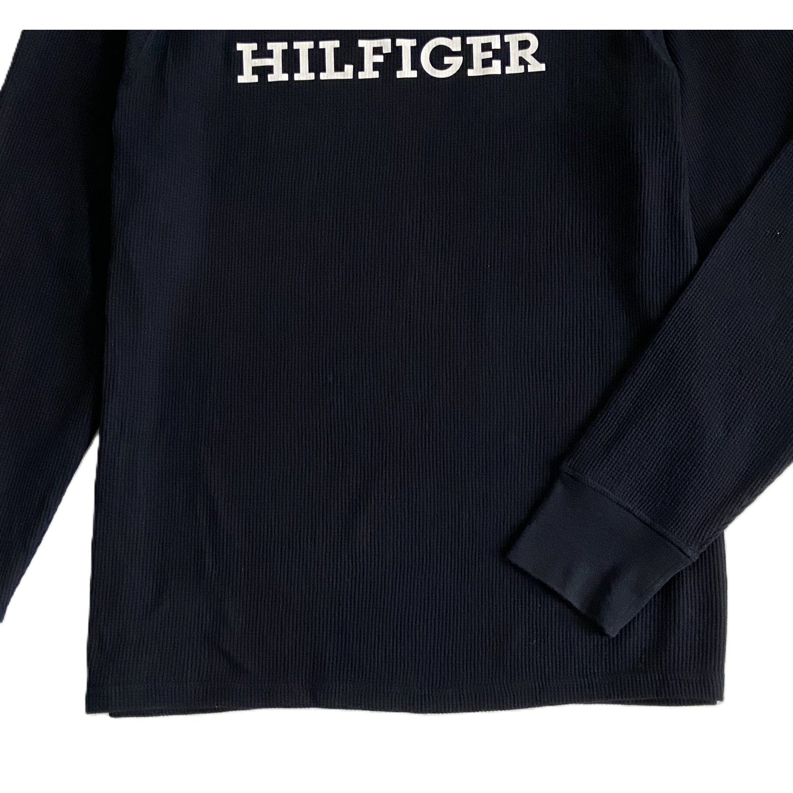 Tommy Hilfiger Tee Men's Small Long Sleeve Waffle-Knit Crew Neck Navy Blue