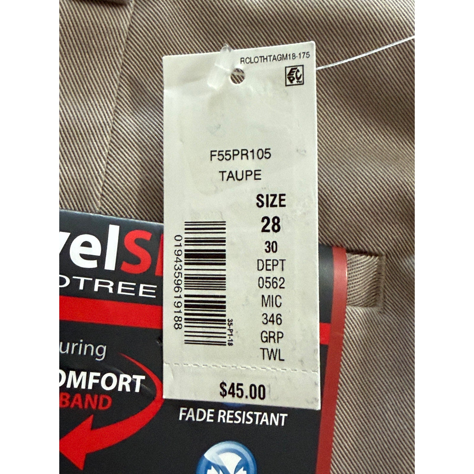 Roundtree & Yorke Pants Men's 28"x30" TravelSmart Slim Fit Stretch Taupe