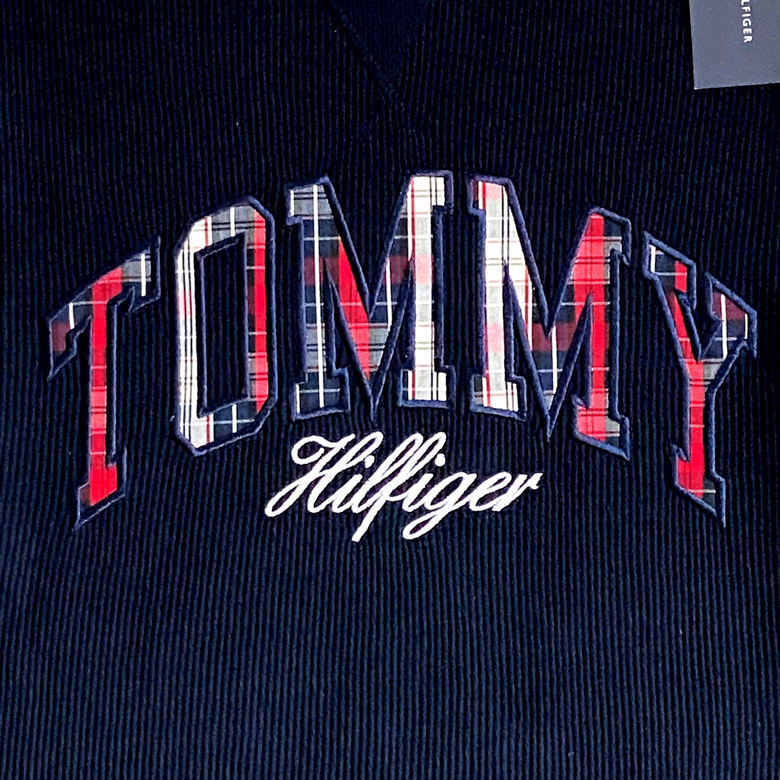 Tommy Hilfiger Tee Men's Large Long Sleeve Waffle-Knit Crew Neck Navy Blue