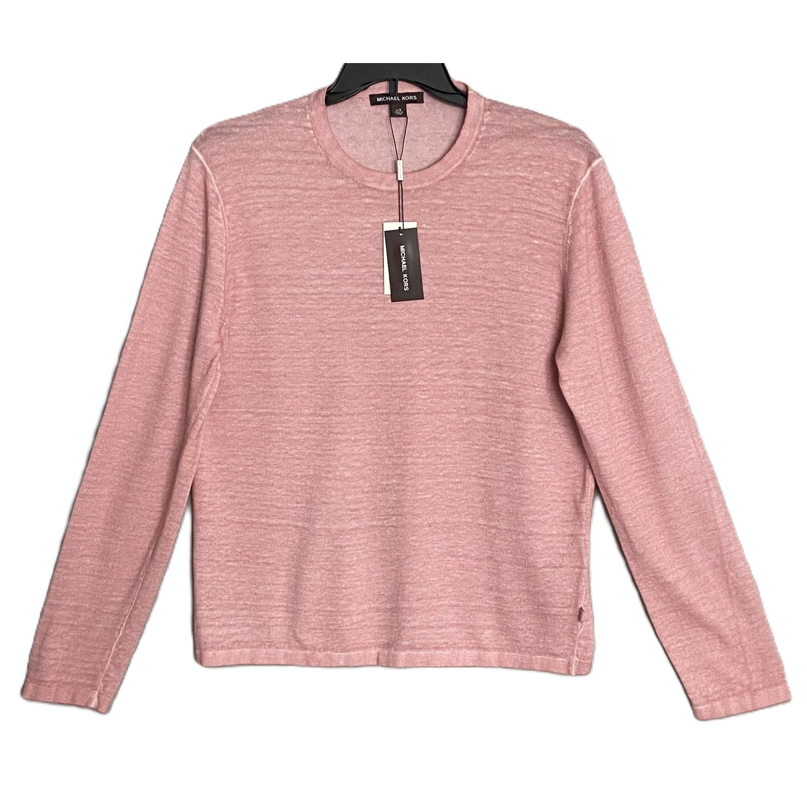 Michael Kors T-Shirt Men's Large Long Sleeve Crew Neck Linen Dusty Rose