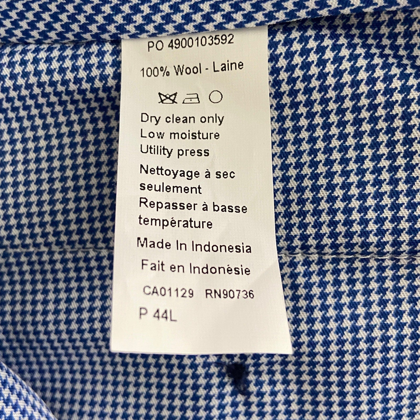 Hart Schaffner Marx Traveler Men's 44 Long Dress Pant New York Fit Wool Blue