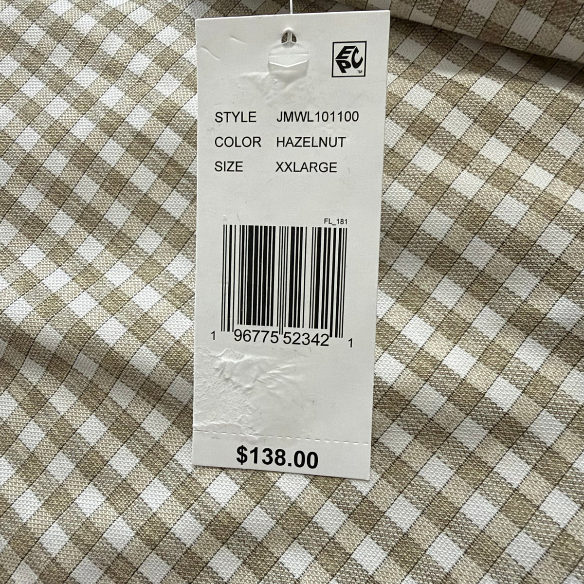 Johnnie-O Westwood Performance Shirt Men's XXL Button-Down Hazlenut Check