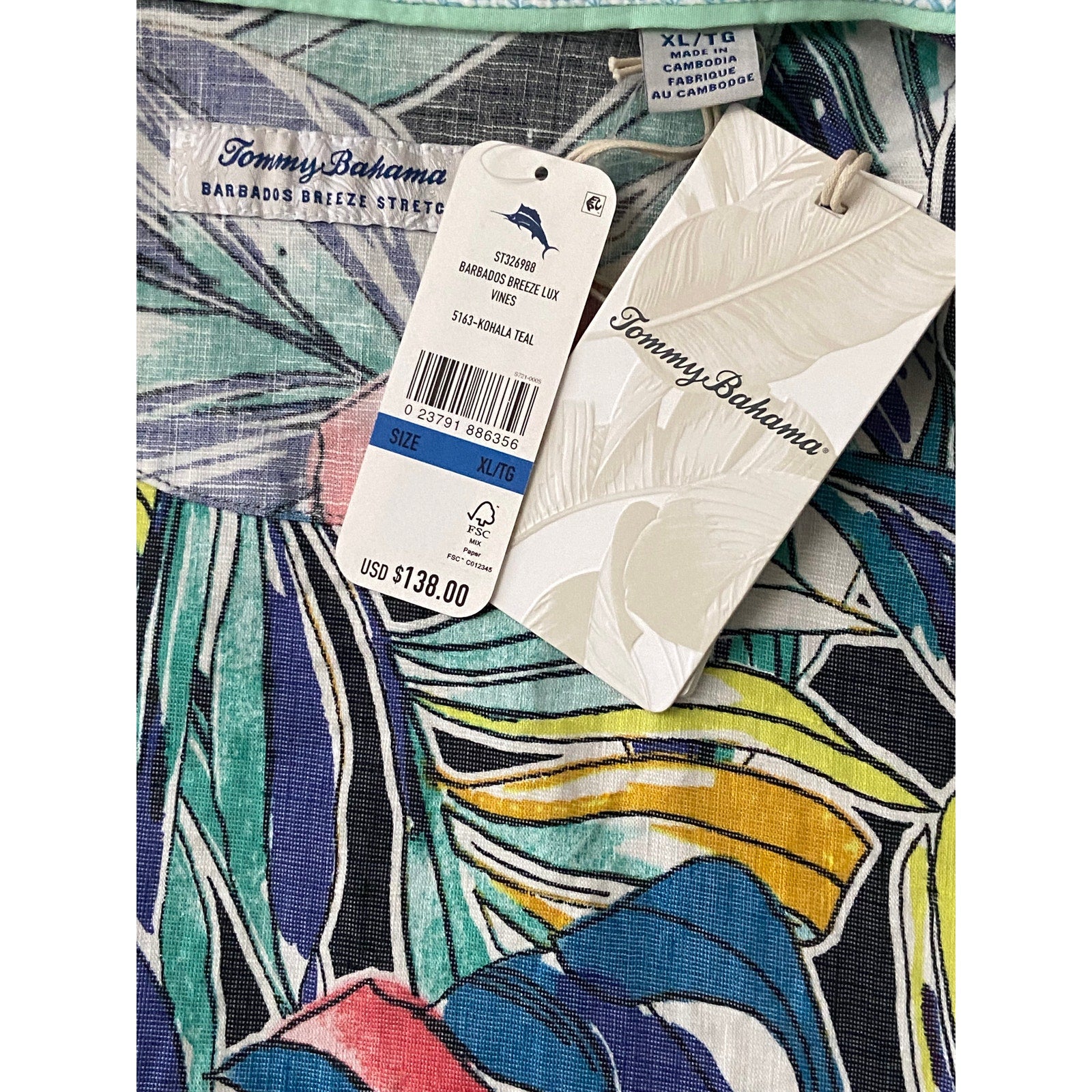 Tommy Bahama Shirt Men's XL "Barbados Breeze Stretch" Vines Linen Blend