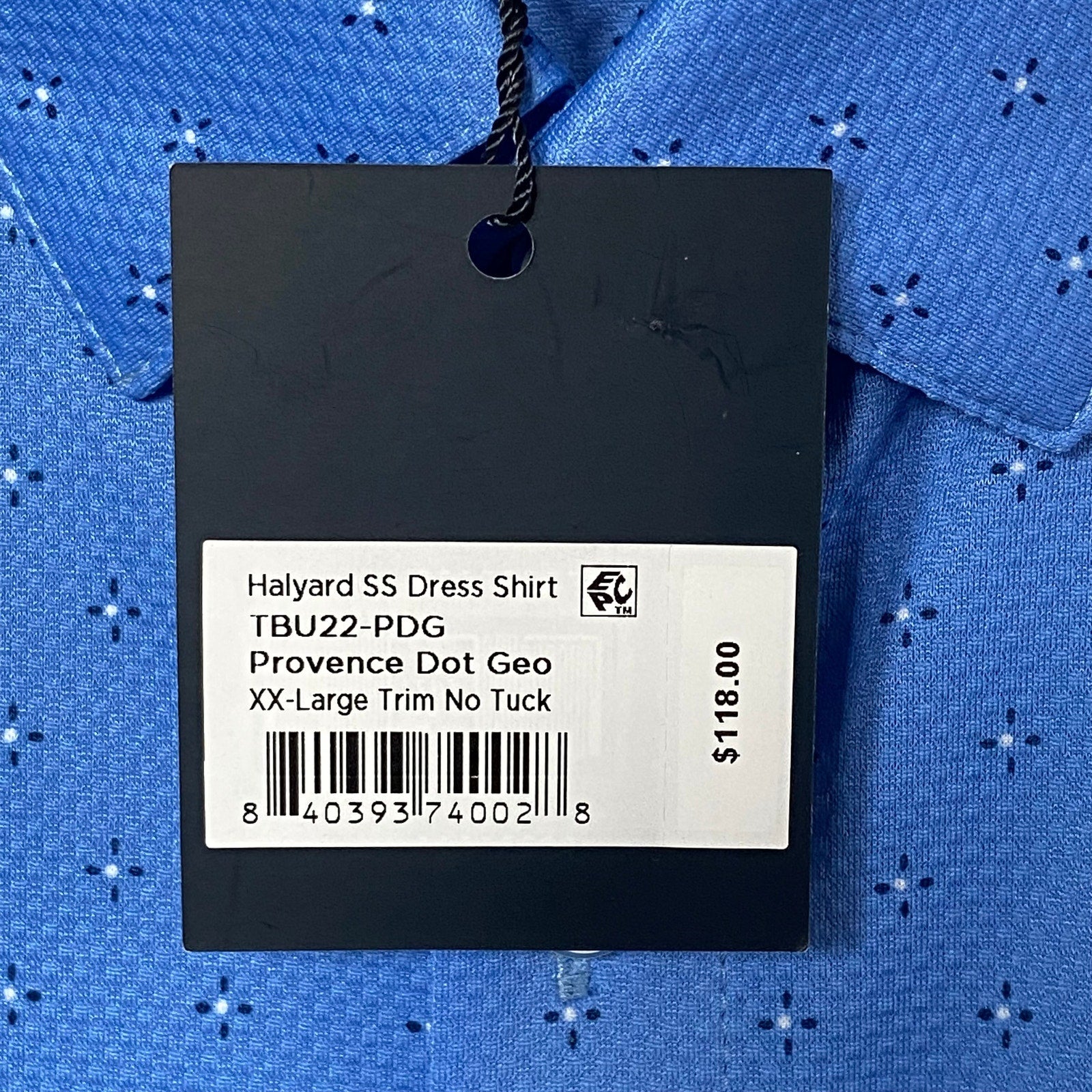 Mizzen+Main Shirt Men's XXL Halyard Trim Fit No Tuck Short Slv Blue Dot Geo