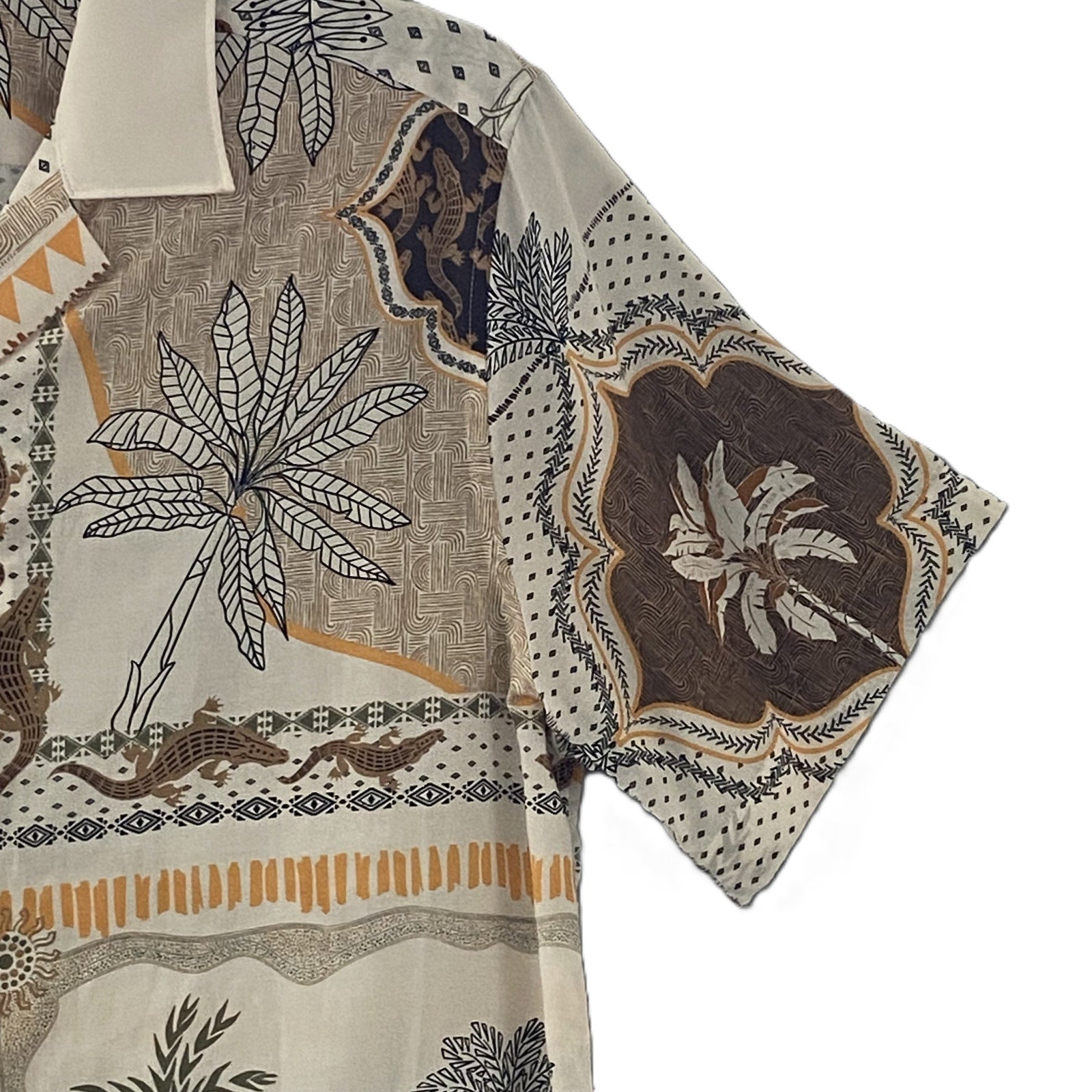Murano Camp Shirt Men's XLT Big & Tall Bandana Print Linen Blend Egg Shell