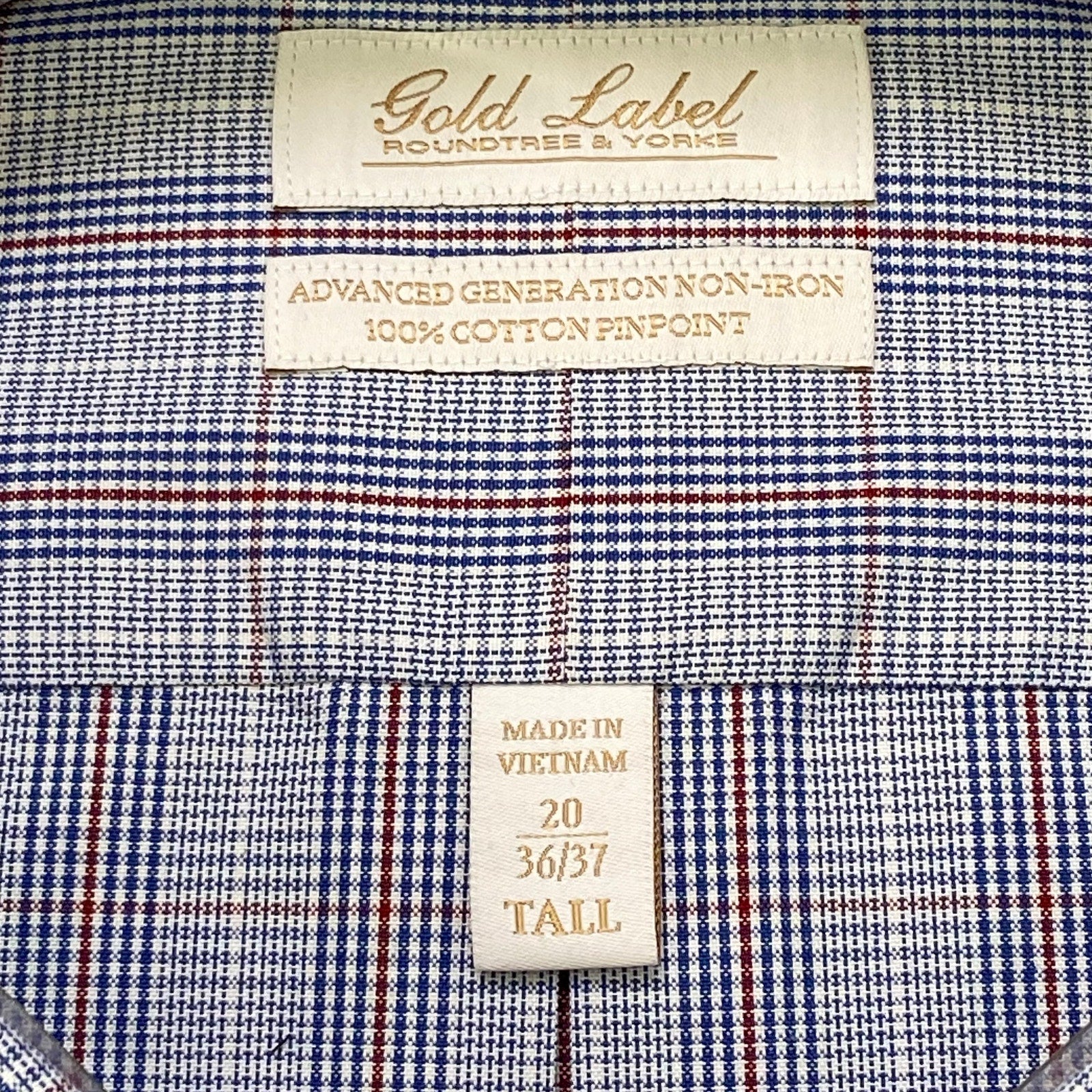 Roundtree & Yorke Shirt Big & Tall Men's 20 36/37 Dress Shirt Blue Plaid