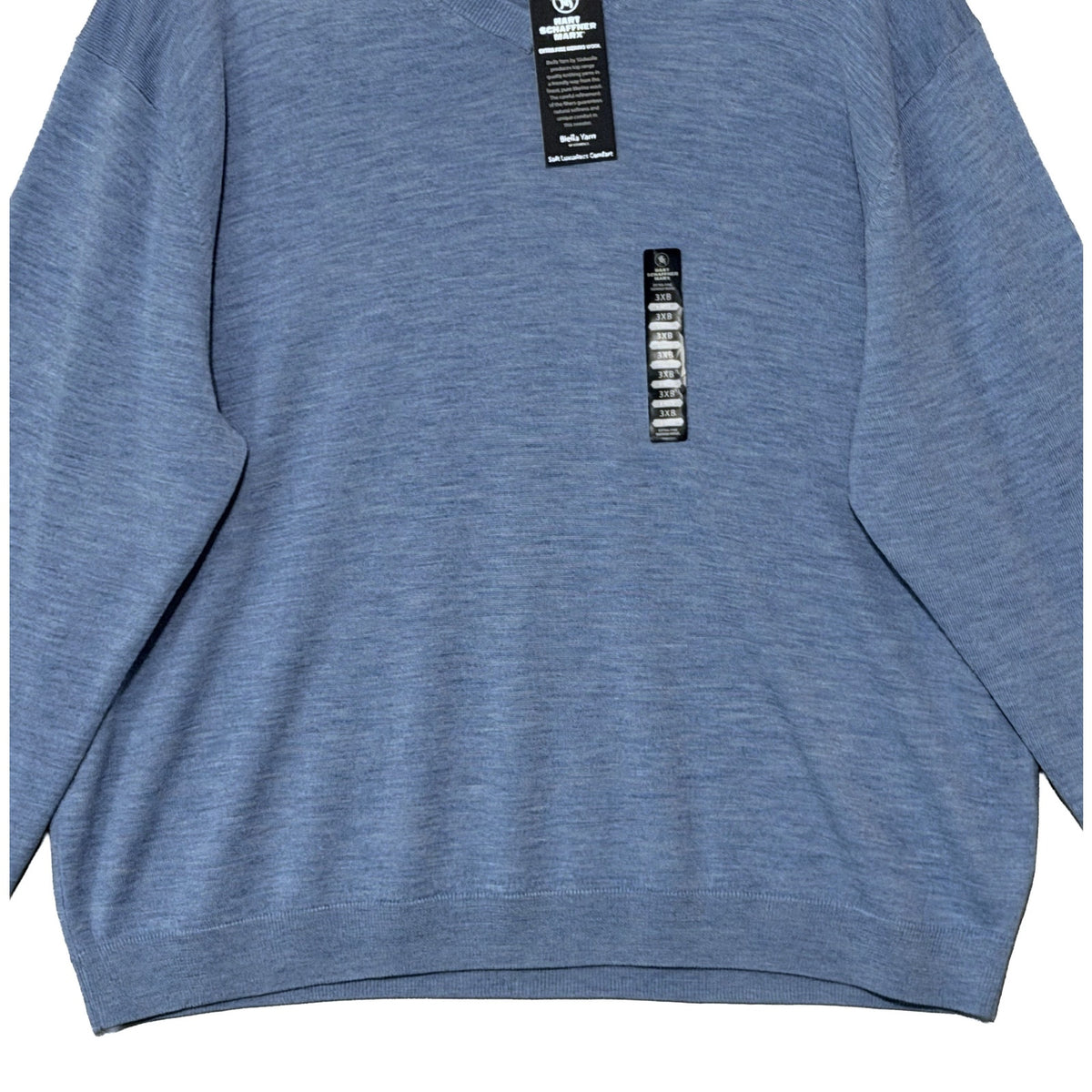 Hart Schaffner Marx Sweater Men's 3XB Big & Tall V-Neck Merino Wool Lt Blue