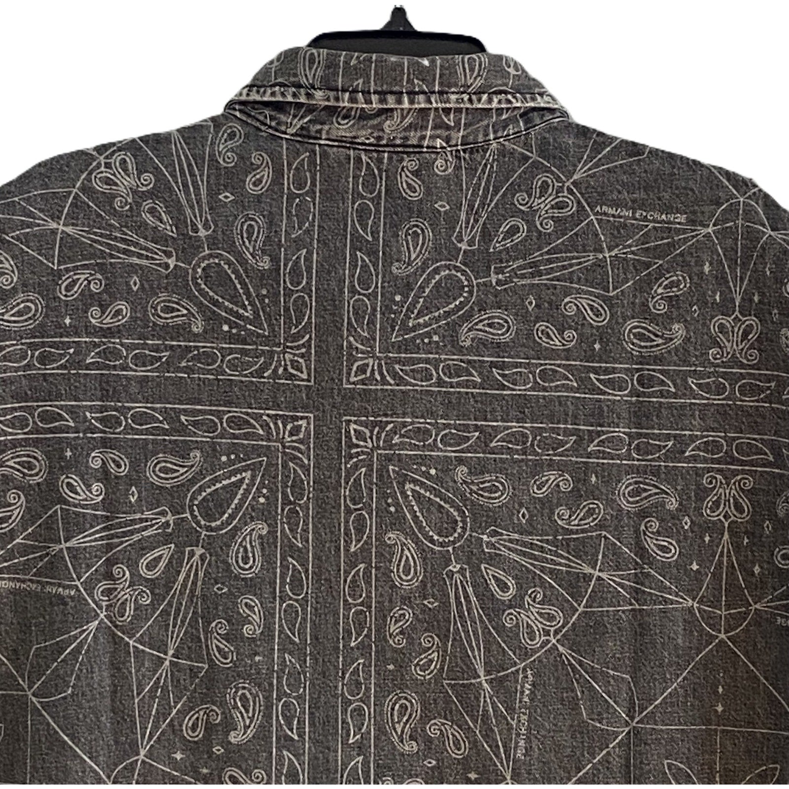 Armani Exchange Shirt Men's Large Regular Fit Short Sleeve Charcoal Paisley