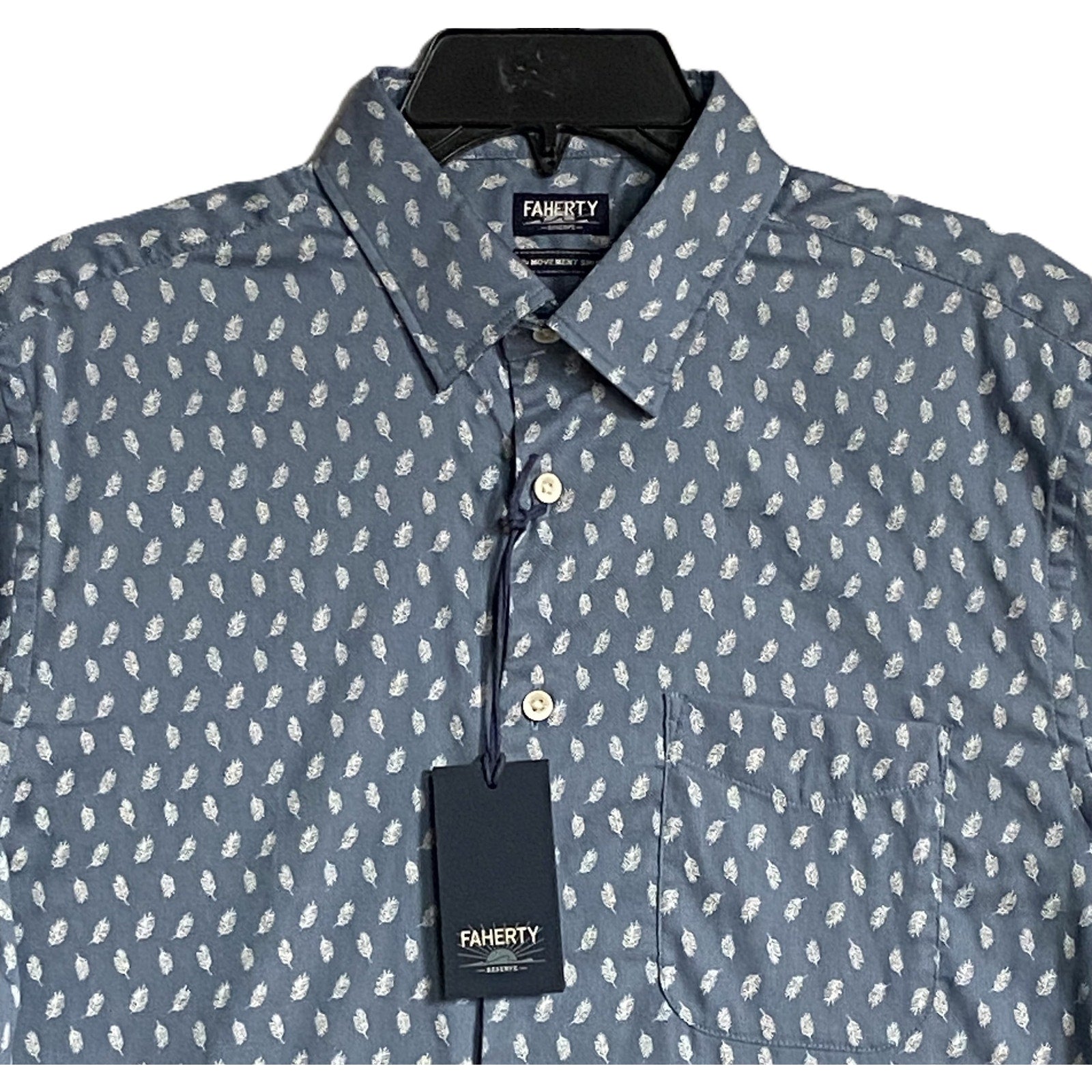 Faherty Shirt Men's Medium The Movement Short Slv Shirt Marine Palm Foliage