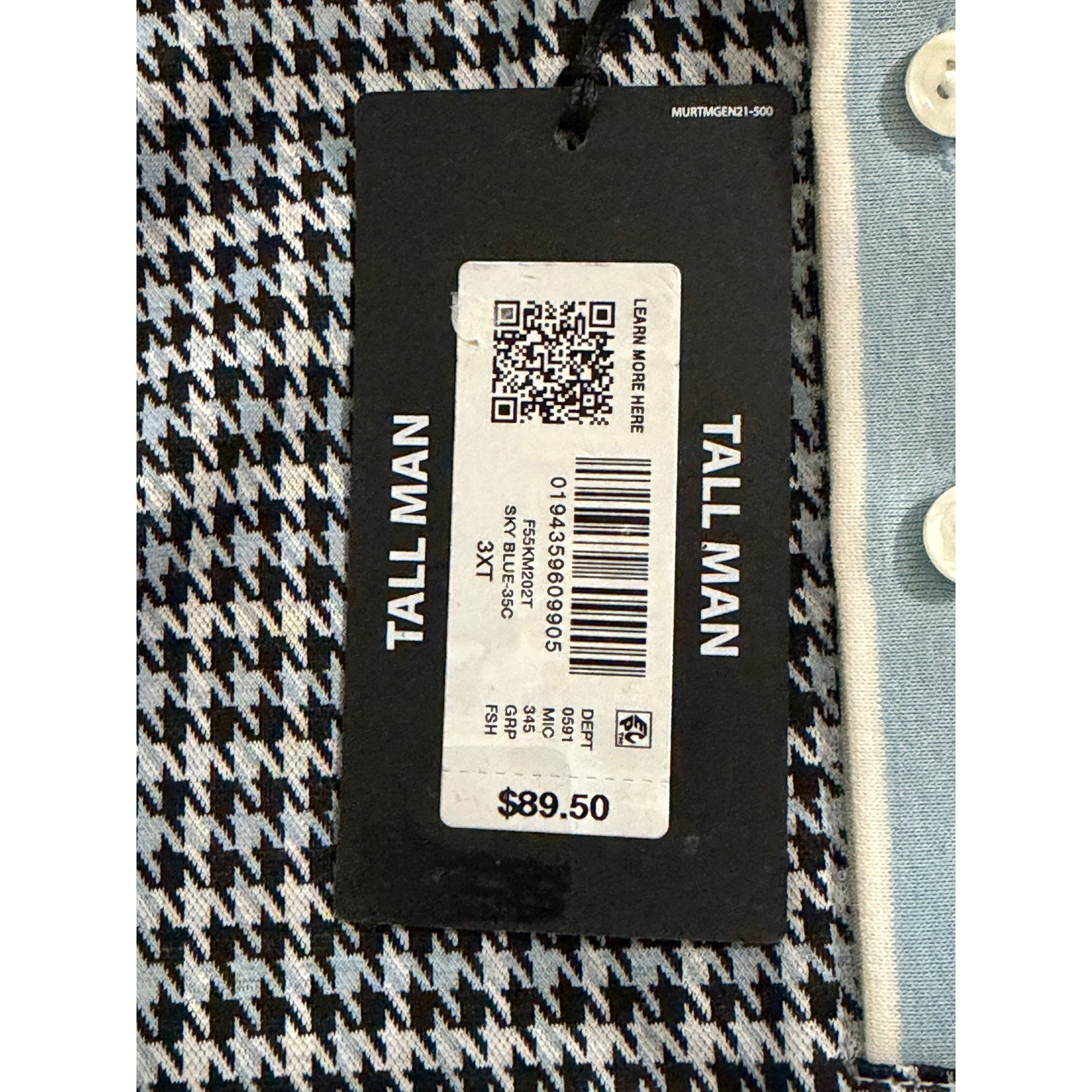 Murano Polo Shirt Men's 3XT Big & Tall Short Sleeve Blue Black Houndstooth