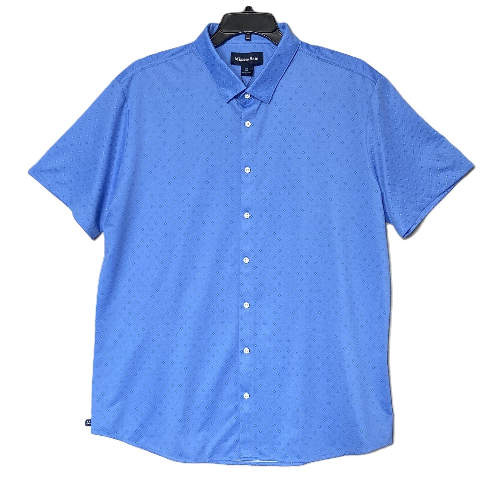 Mizzen+Main Shirt Men's XXL Halyard Trim Fit No Tuck Short Slv Blue Dot Geo