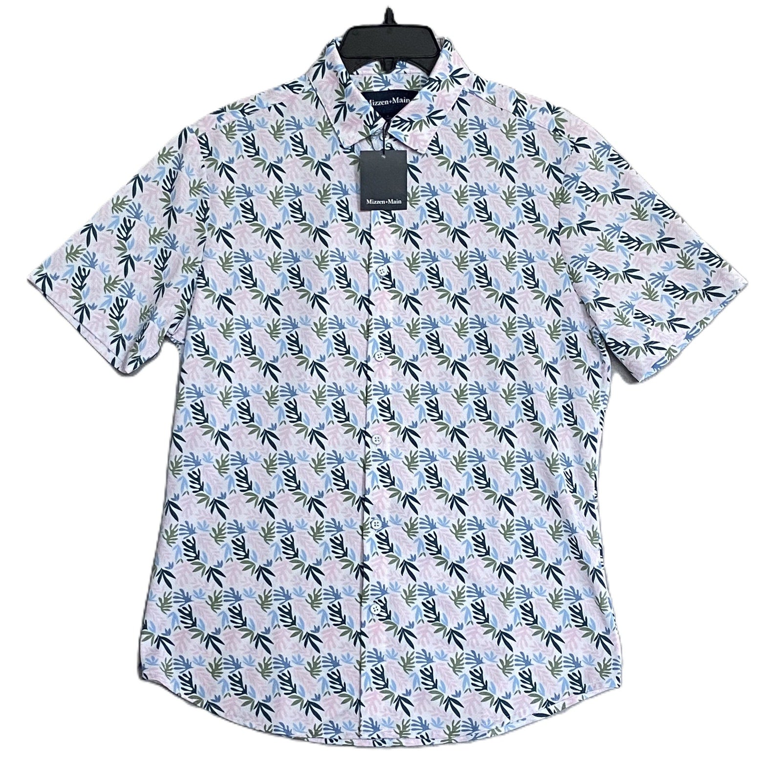 Mizzen+Main Shirt Men's Small Trim Fit No Tuck Short Sleeve White Floral