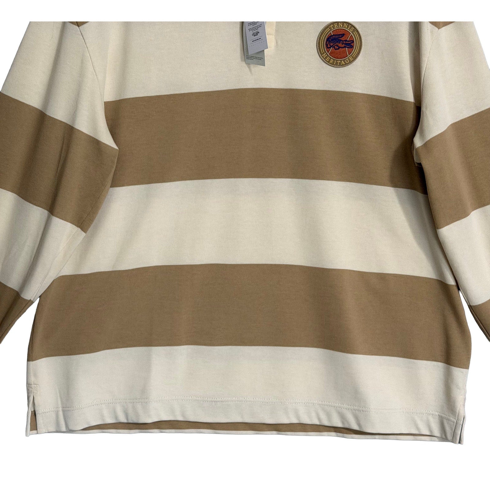 Lacoste Striped Rugby Polo Men's XXL Relaxed Fit Long Sleeve Beige