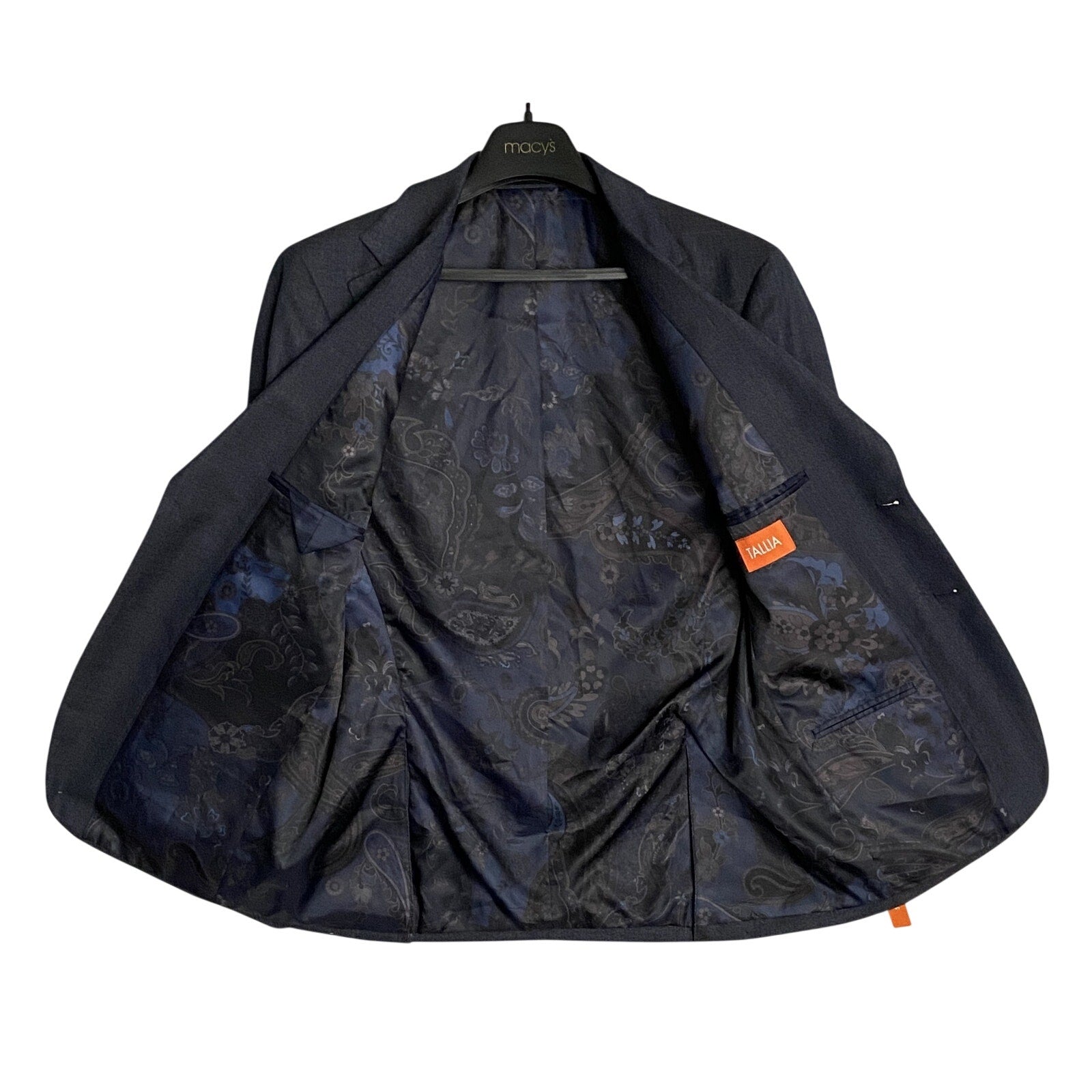 Tallia Suit Jacket Men's 38 Short Wool Blend Stretch Navy Brown Stripe