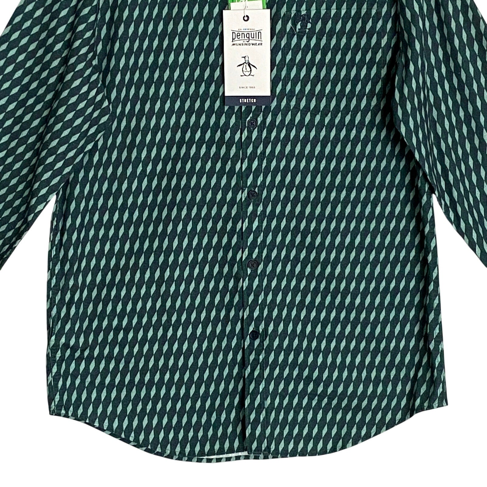Penguin Shirt Men's Small Long Sleeve Button-Down Shirt Green Geo Print