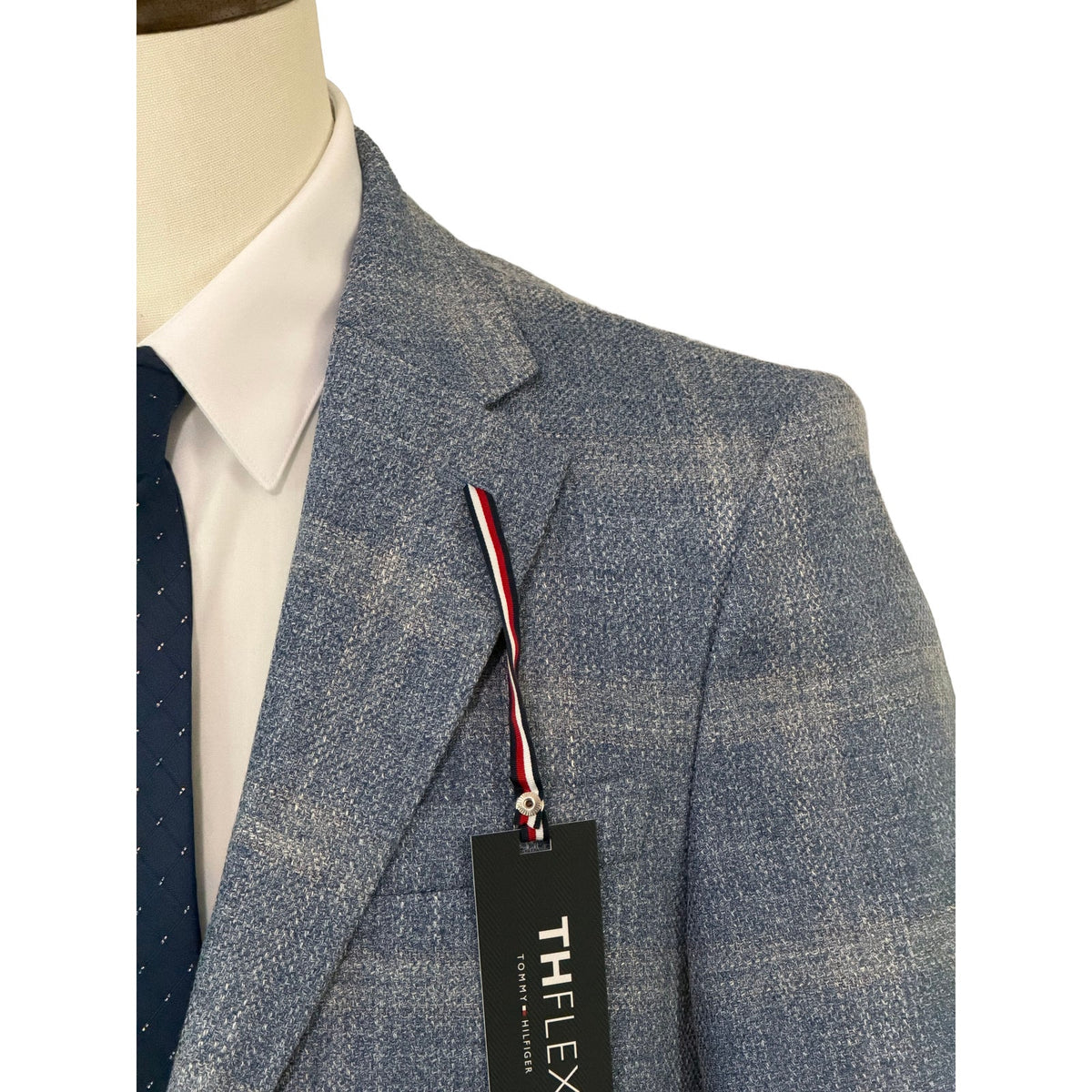 Tommy Hilfiger TH Flex Sport Coat Blazer Gene Stretch Light Blue Plaid NWT