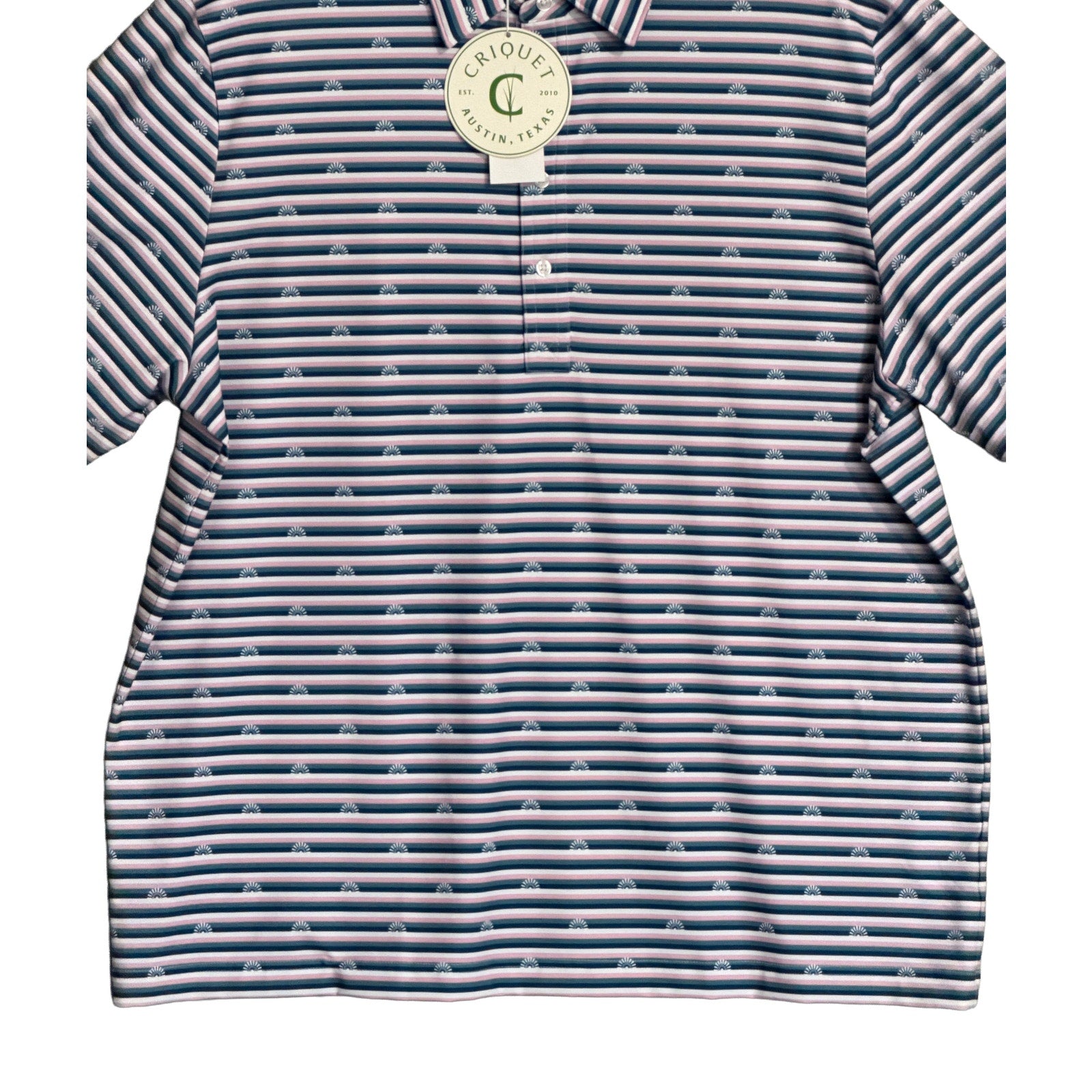 Criquet Polo Shirt Men's XXL Stretch Short Sleeve Sun Stripe Navy